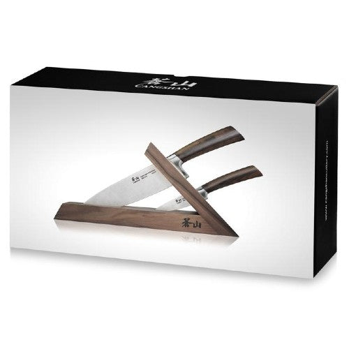 Cangshan 1021356 TA Series Knife Block Set - 2 Premium Knives with Walnut Handle & Storage Block - Perfect for Home Kitchen, Professional Chefs & Cooking Enthusiasts