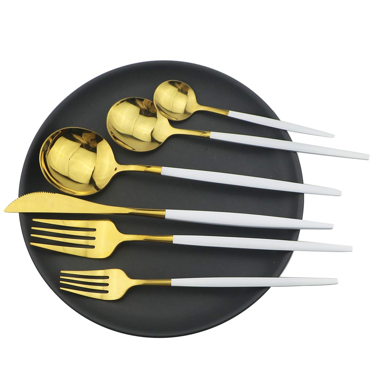 Gugrida 36-Piece Stainless Steel Silverware Set - 304 Mirror Polished Flatware Set with White & Gold Handles (Forks, Spoons, Knives) - Elegant Tableware for 6 People - Perfect for Dinner Parties, Weddings & Upscale Dining
