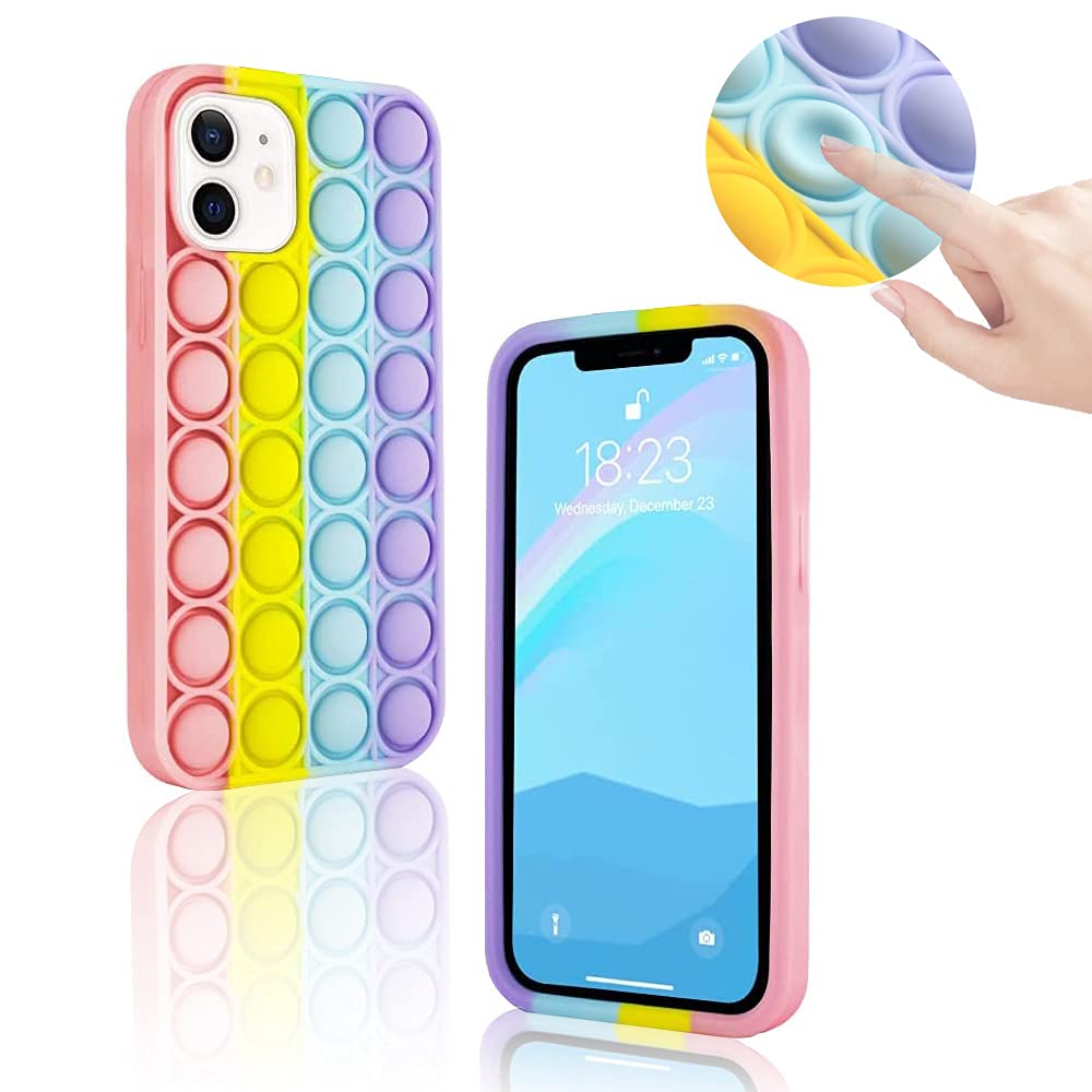 **Pop It Phone Case for iPhone 11 - Stress Reliever Push Pop Bubble Fidget Toy Cover, Cute Soft Silicone Protective Shell for iPhone 11 (6.1 Inch) - Rainbow | Fun & Anxiety Relief for Kids & Adults**