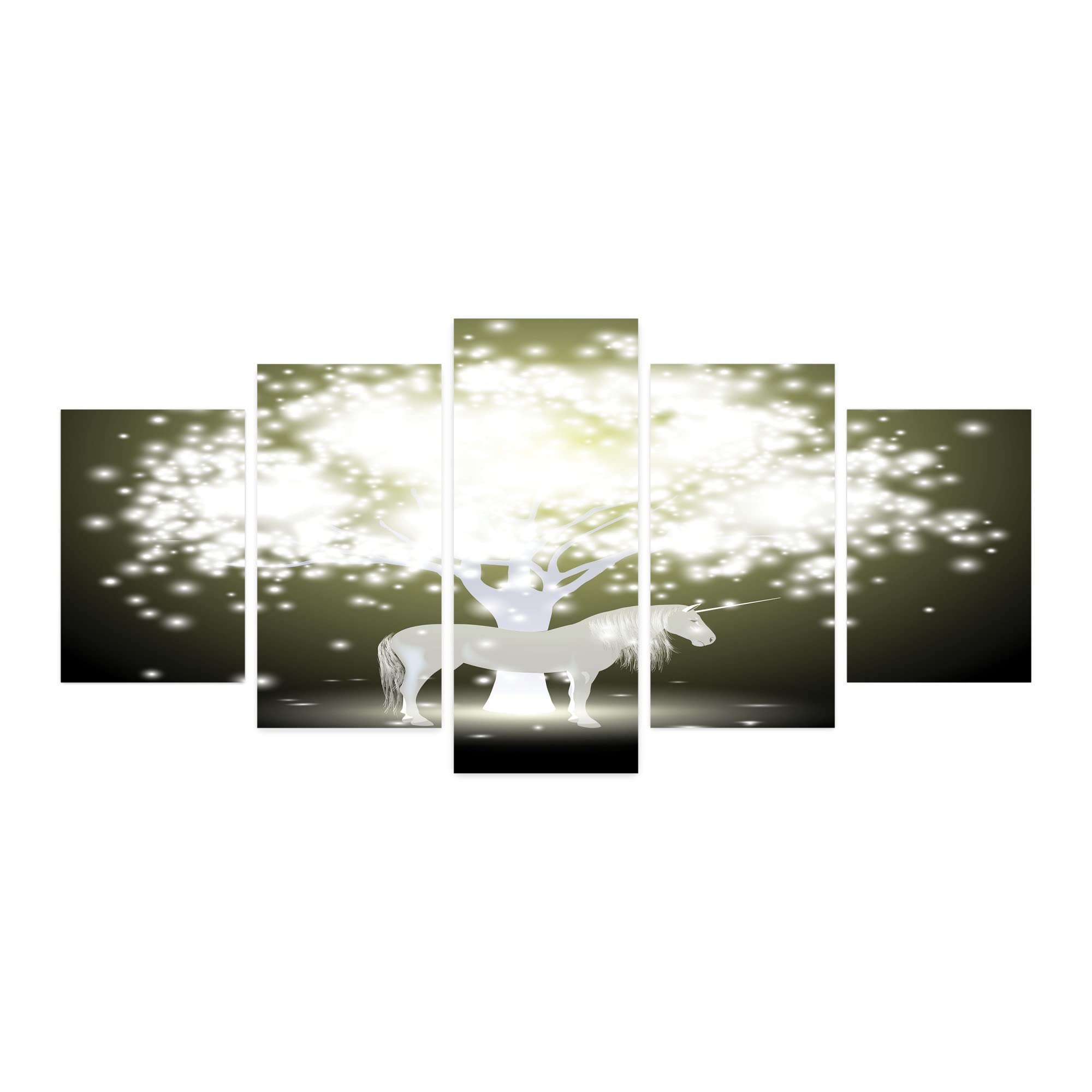 Ambesonne Fantasy Unicorn Wall Art - 5 Panel Acrylic Glass Painting of Mystic Tree & Horse - 60