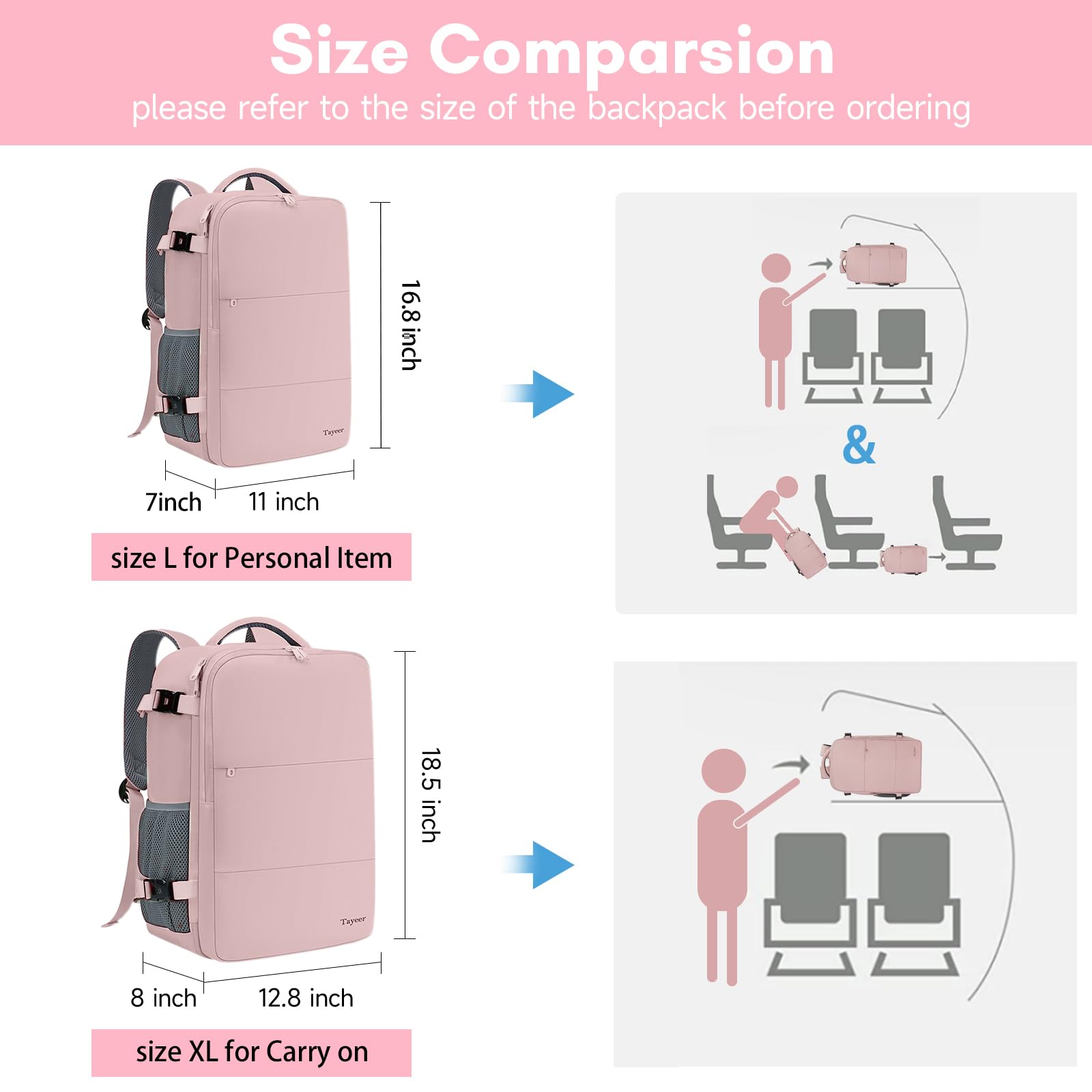 Taygeer Large Travel Laptop Backpack for Women - 17.3 Inch TSA Friendly 40L Carry On Mochila, Stylish Pink Daypack for Office Work, Business Travel Essentials, Perfect for Commuting and Weekend Getaways