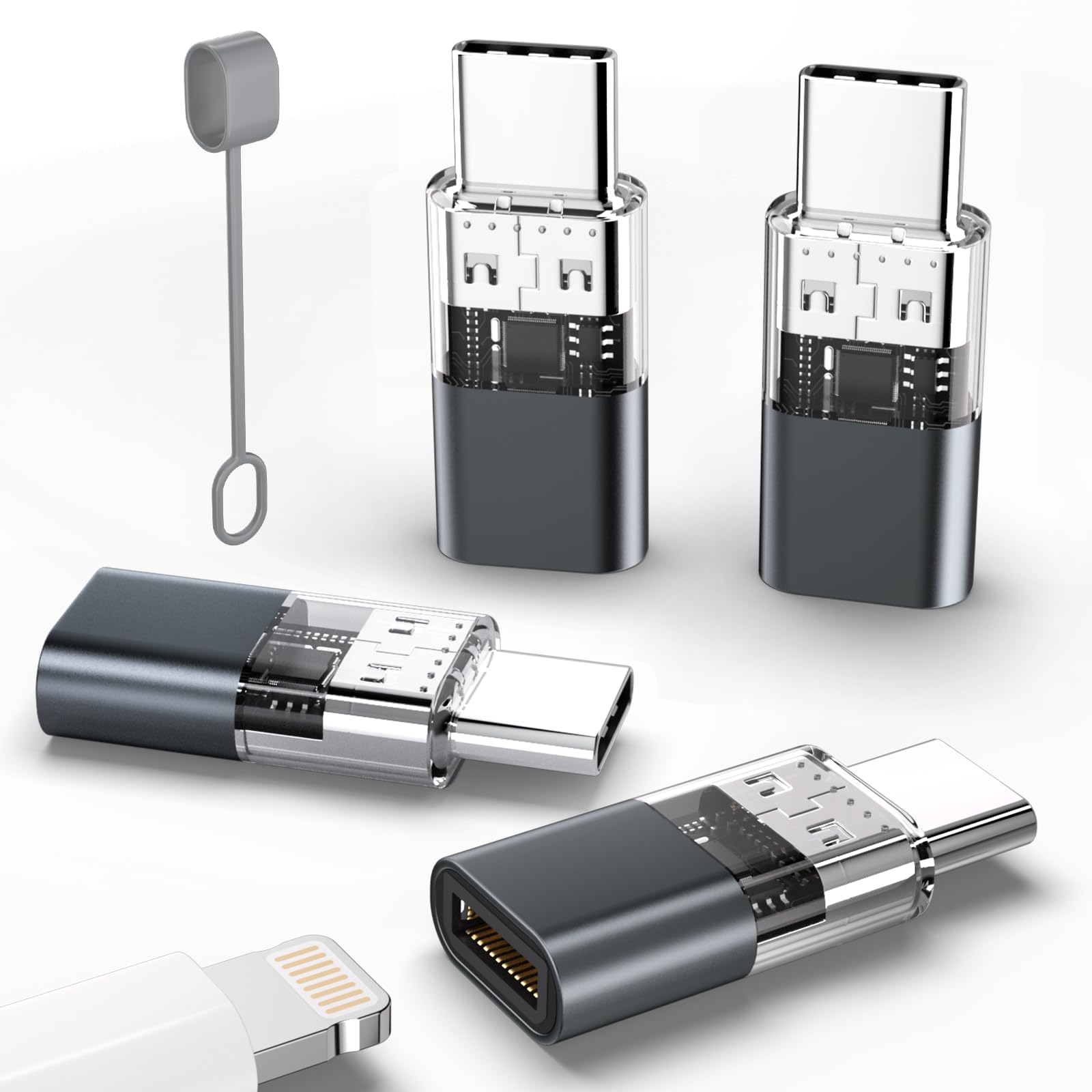 4 Pack Lightning to USB C Adapter - Fast Charging & Data Sync for iPhone 15/16 Pro/Pro Max/Plus, Samsung S24/S23, iPad Air, Nintendo Switch - Compatible with iPhone 15 Charger & Type C Devices (Black) - Perfect for Travel, Office & Home Charging Solutions