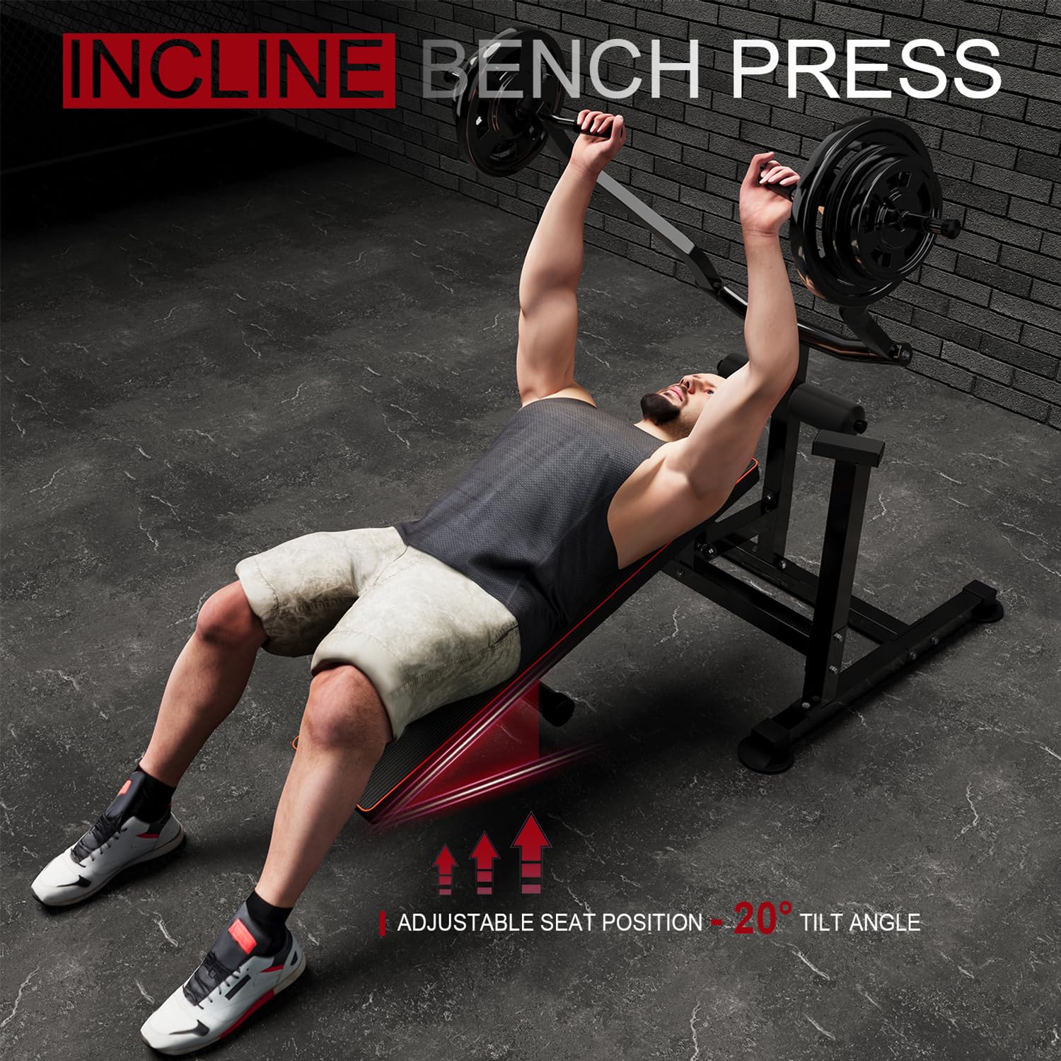 Adjustable Bench Press Set with Independent Converging Arms - Flat & Incline Chest Press Machine with Dumbbell Rack for Home Gym - Perfect for Chest, Arm & Ab Workouts (Ideal for Strength Training & Muscle Building at Home)