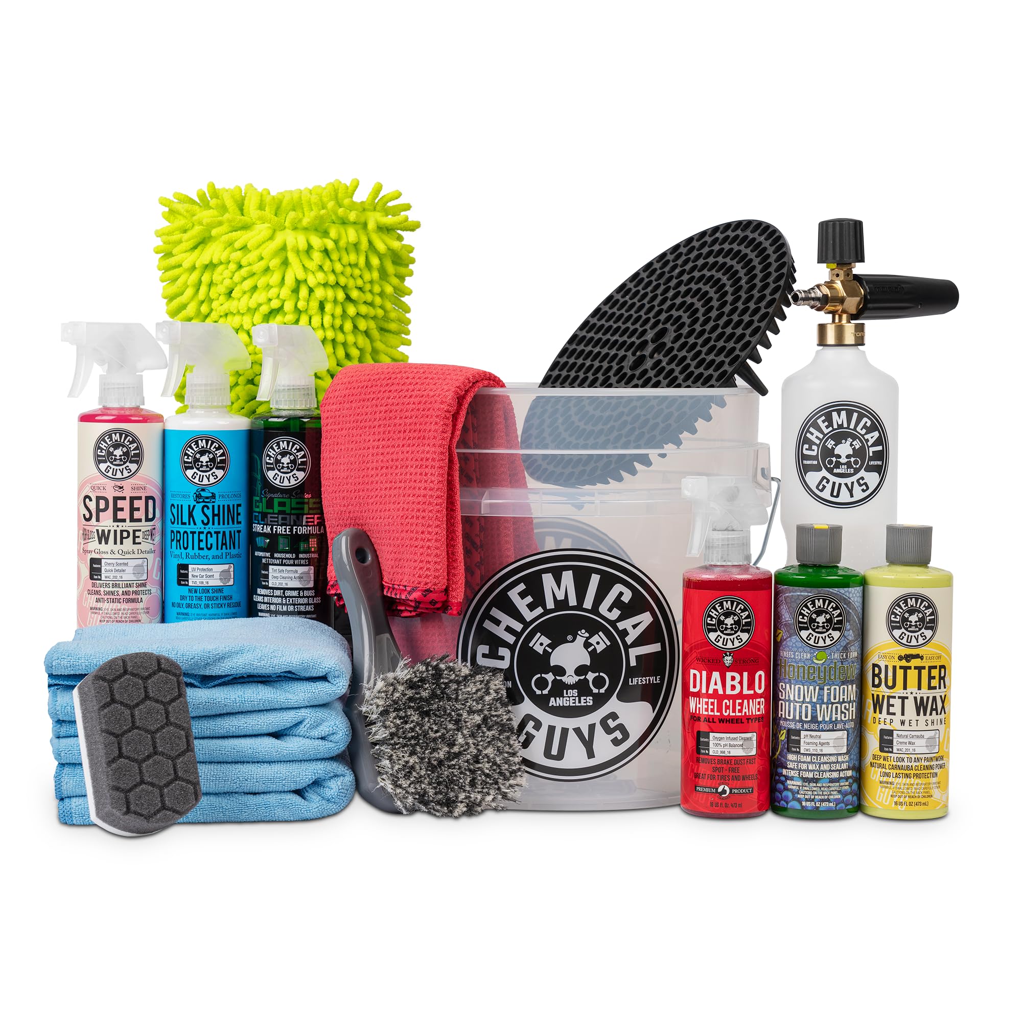 Chemical Guys HOL169 16-Piece Car Wash Kit with Foam Cannon, Bucket & 6 Cleaning Chemicals (16oz Each) - Perfect for Car & Truck Lovers, DIY Detailing & Pressure Washer Use - Ideal Gift for Dad, Birthday & Car Enthusiasts - Complete Auto Detailing Kit for Home & Professional Use