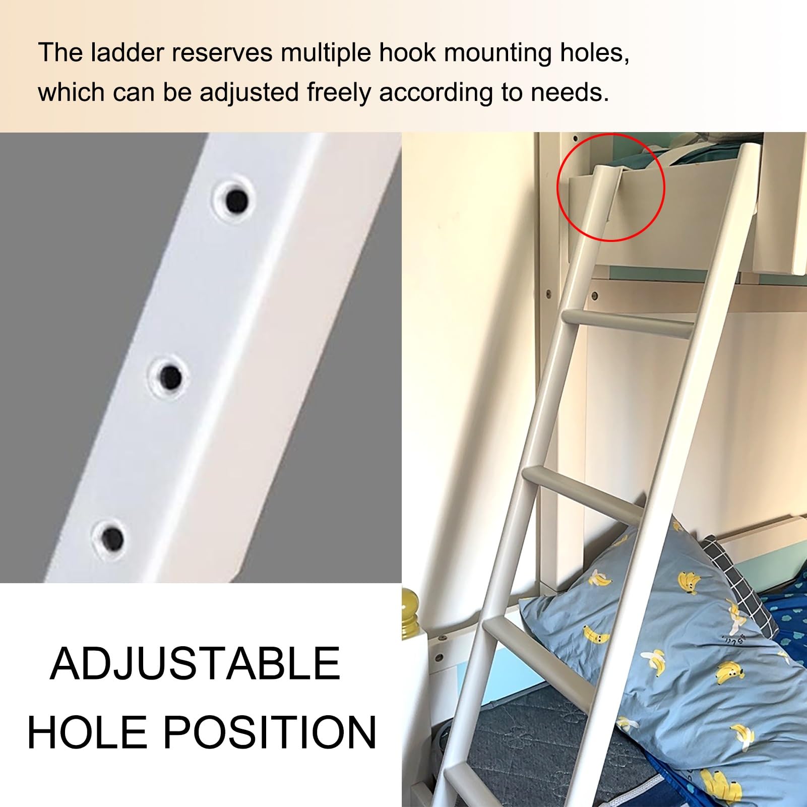 White Bunk Bed Ladder for Dorm Room Loft - Heavy Duty 440 Lbs Capacity Space Saving Replacement Ladder with Hook Retainer - 59 Inch Twin Bunk Bed Accessory for Kids & Adults - Perfect for College Dorms, Tiny Homes & Small Bedrooms