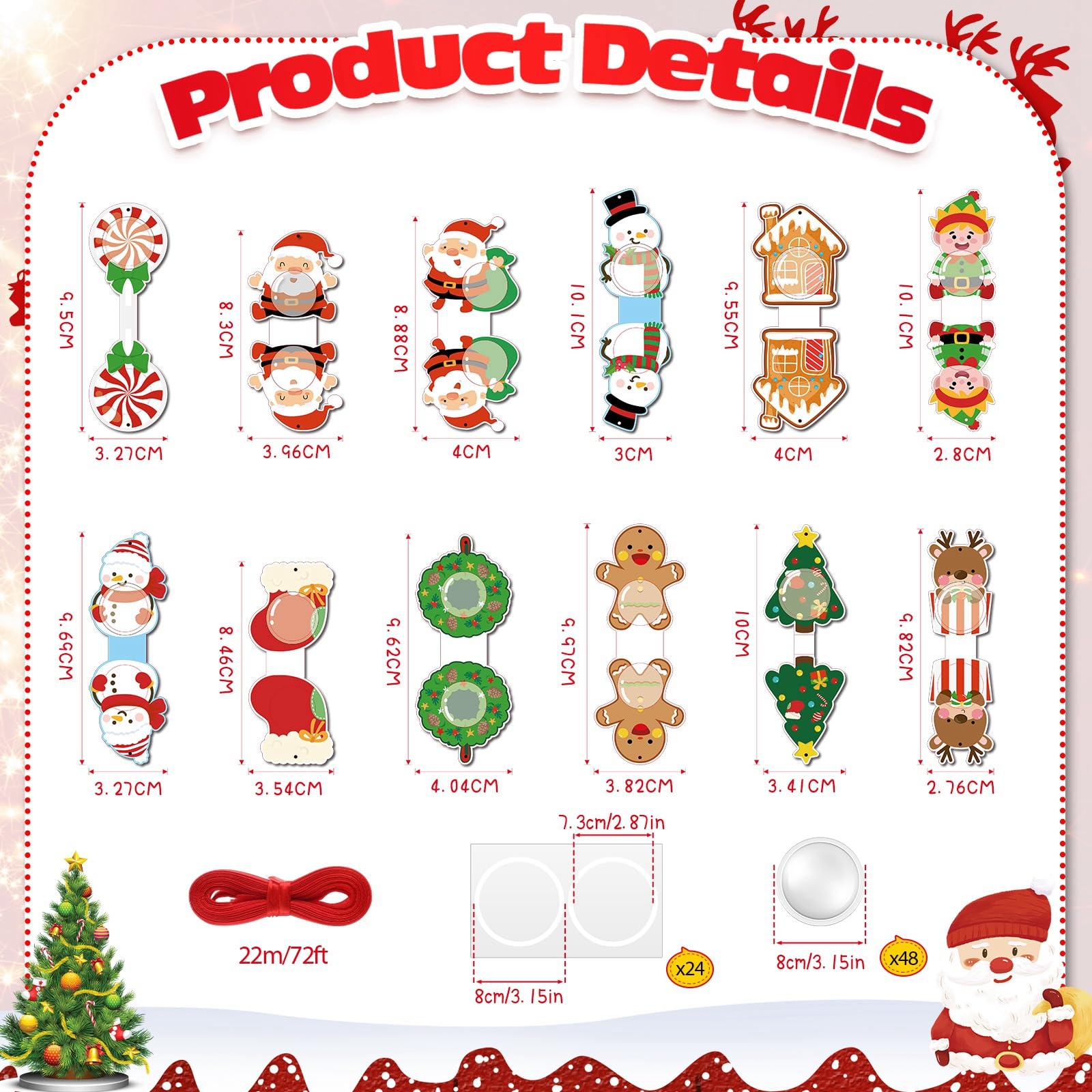 Watersay 24 Sets Clear Candy Dome Holders with DIY Cards - Christmas Party Favors, Money Gift Boxes, Santa Shakers for Holiday Crafts, Goodie Bags & Stocking Stuffers - Perfect for Xmas Decorations, Gift Wrapping & DIY Projects