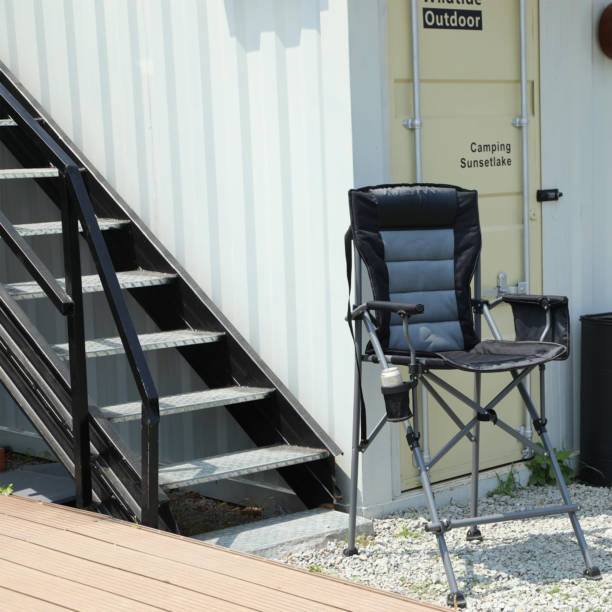 Extra Tall Folding Chairs for Adults 330lbs - Heavy Duty Portable Bar Height Director Chairs with High Back & Footrest - Comfortable Foldable Camping Chairs with Makeup Pocket - Perfect for Outdoor Events, BBQs, Beach, and Patio Use (Black)