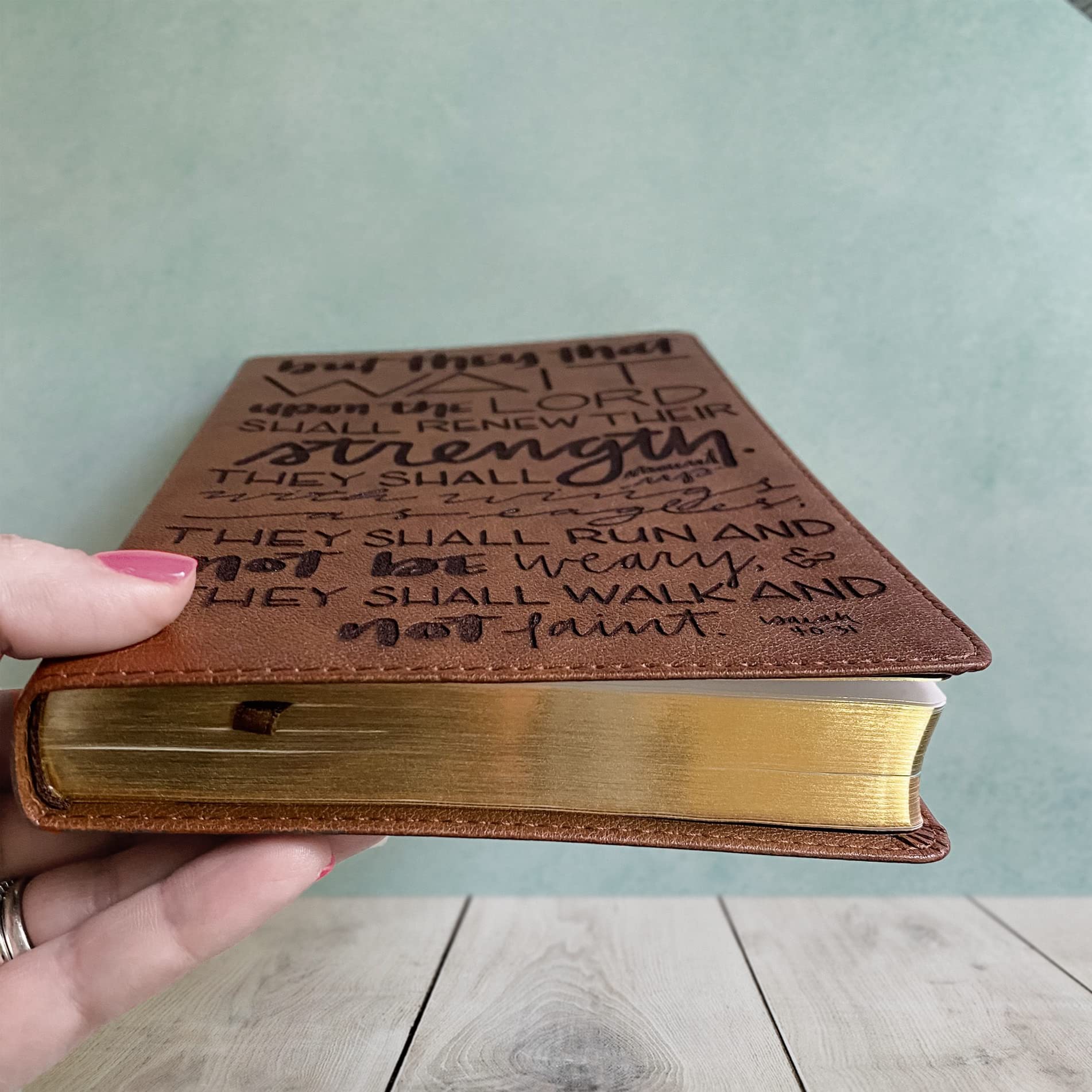 Hand Illustrated & Laser Engraved KJV Bible - Genuine Leathertouch Brown Cover with Custom Name Engraving - Perfect Personalized Gift for Weddings, Baptisms, Graduations & Birthdays - Ideal for Religious Ceremonies, Daily Devotion & Special Occasions