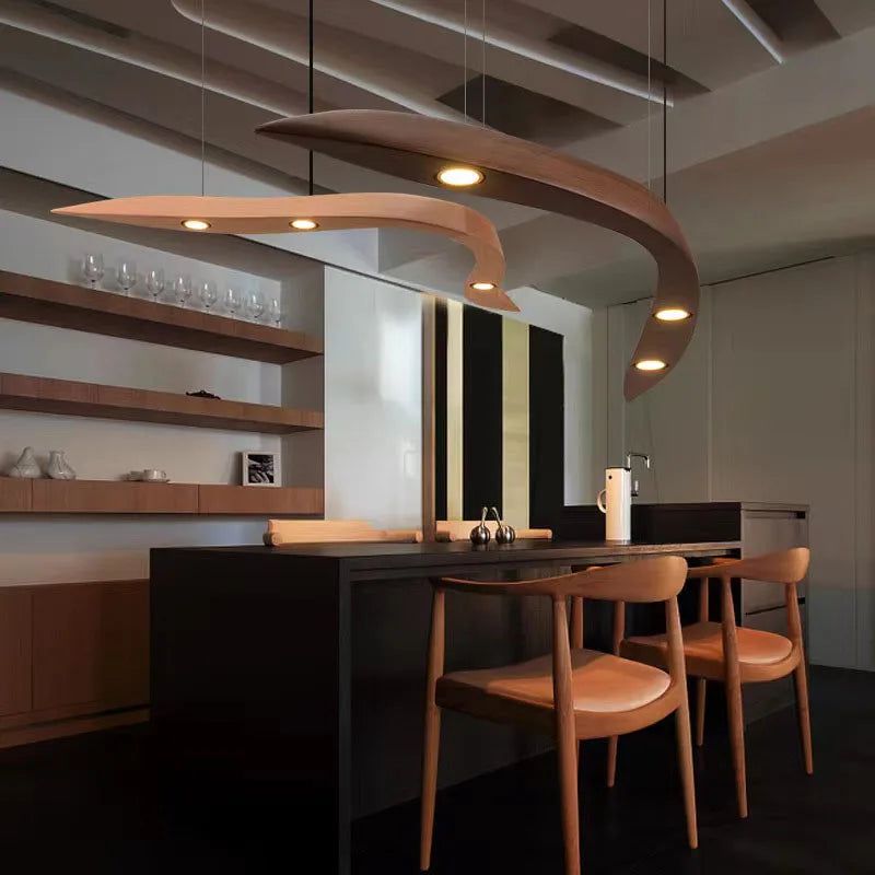 Handmade Wooden Wave Pendant Lights - Natural Boho Hanging Lamps for Bedroom, Living Room & Patio Decor