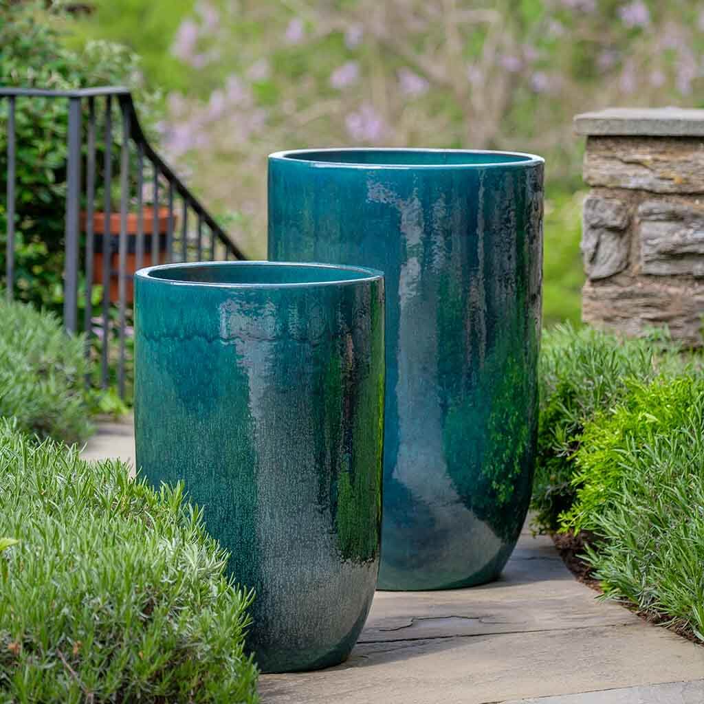 Cole Planter Set of 2 - Indigo Rain Ceramic Flower Pots - Campania International - Perfect for Indoor Plants, Outdoor Garden Decor, and Patio Arrangements