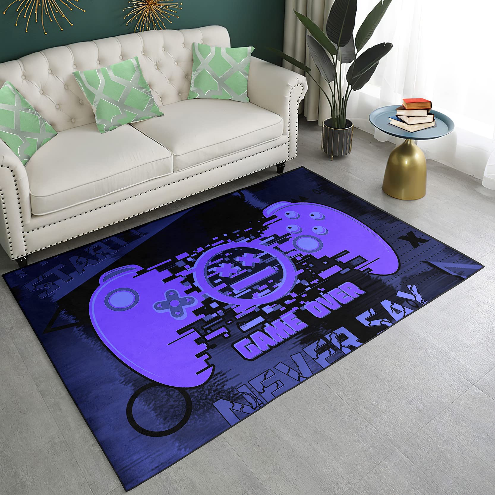 Gamer Rugs for Bedroom - Kids Boys Teens Gamepad Print Carpet - 35'' x 23'' Purple Floor Mat for Game Room, Play Area, Restaurant & Home Decor - Soft & Durable Gaming Floor Mats for Comfort & Style