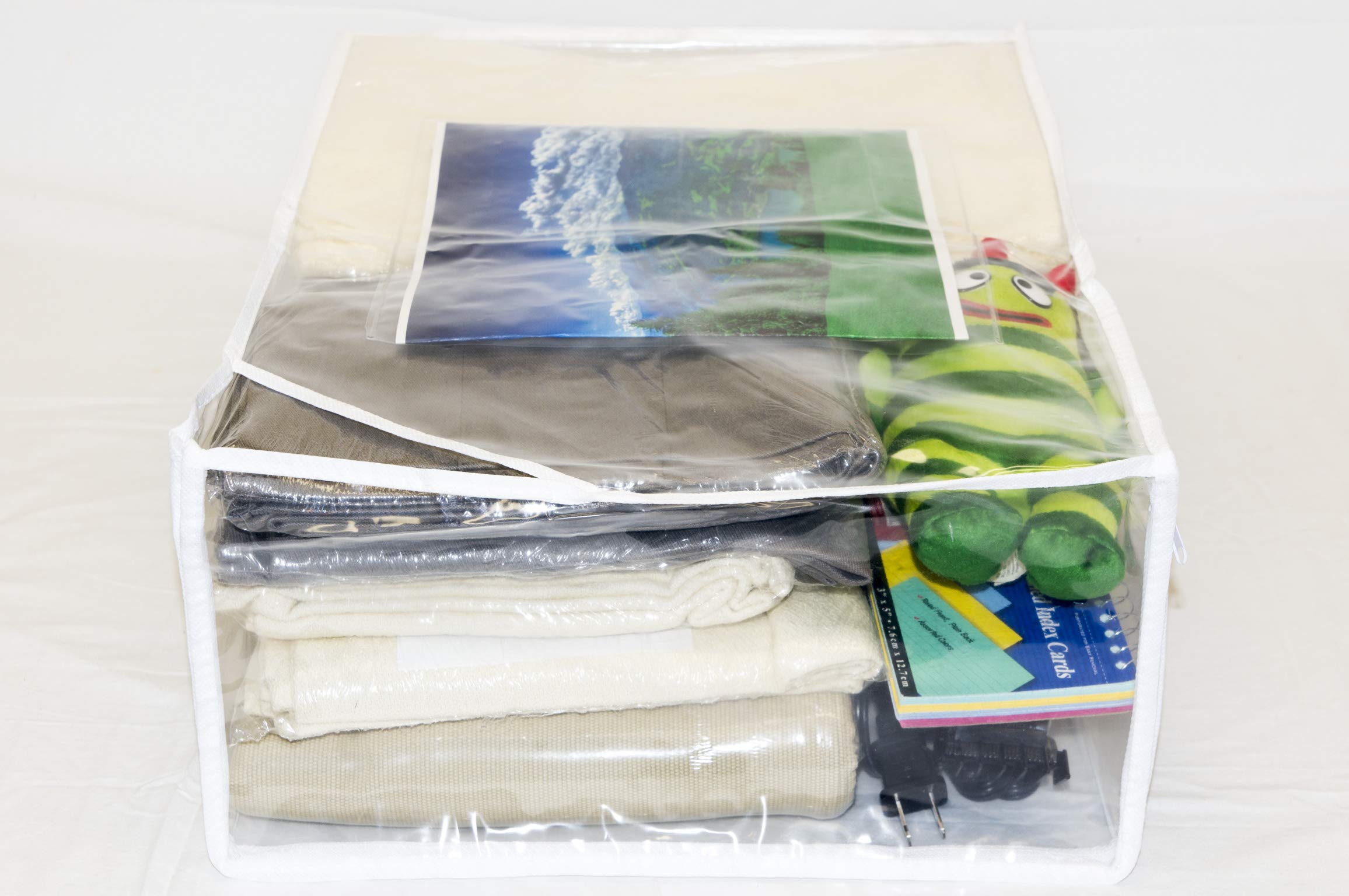 10-Pack Clear Vinyl Zippered Comforter Storage Bags 13 x 19.5 x 6.5 Inch - Space-Saving Organizer with 9 x 9 Insert Pocket & Display Window - Perfect for Blanket, Bedding, Seasonal Clothes Storage in Closet or Under Bed