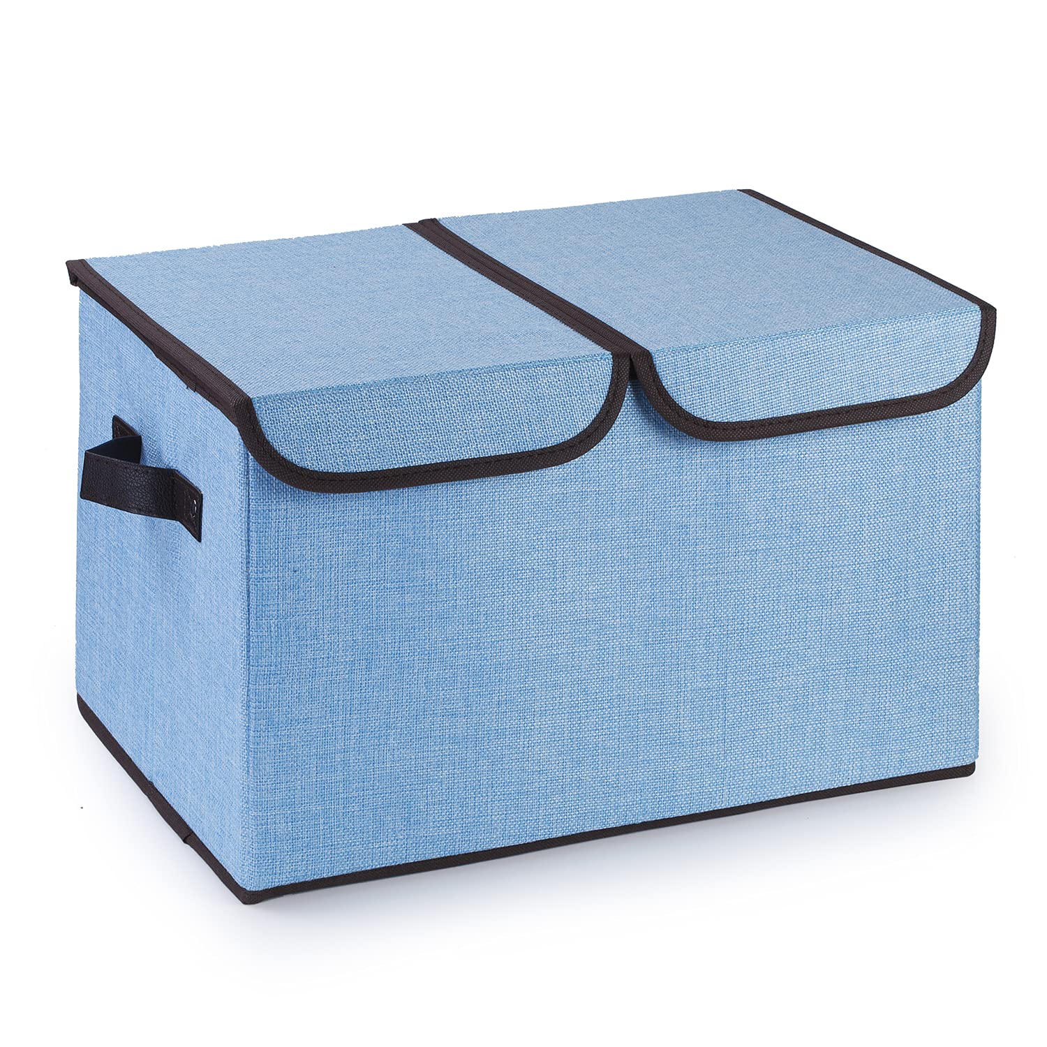 Enova Home Collapsible Fabric Storage Bins with Lid - Foldable Closet Organizer Basket for Bedroom, Bathroom & Office - Blue Space Saving Storage Solution