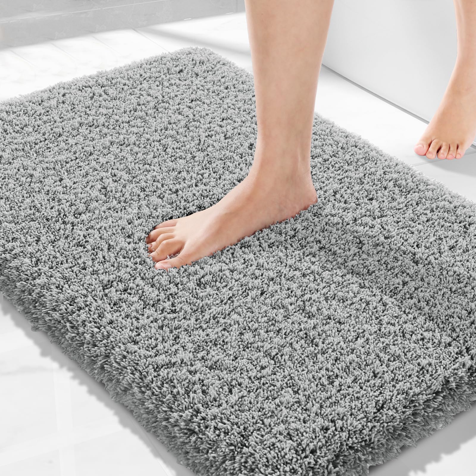 Yimobra Ultra Soft Bath Rugs 32x20 Inches - Water Absorbent Non-Slip Shower Mats, Plush Microfiber Bathroom Floor & Tub Mats, Machine Washable - Pure Gray for Cozy Bathroom Comfort