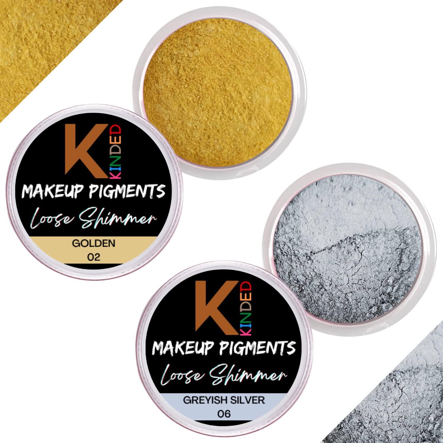Metallic Loose Shimmer Eyeshadow Pigments - Golden & Silver Glitter Powder for Smokey Eye Makeup | Face Highlighter, Brow Bone & Body Glow | Vegan, Cruelty-Free Foil Dust (3g Each) | Perfect for Party, Festival & Night Out Looks