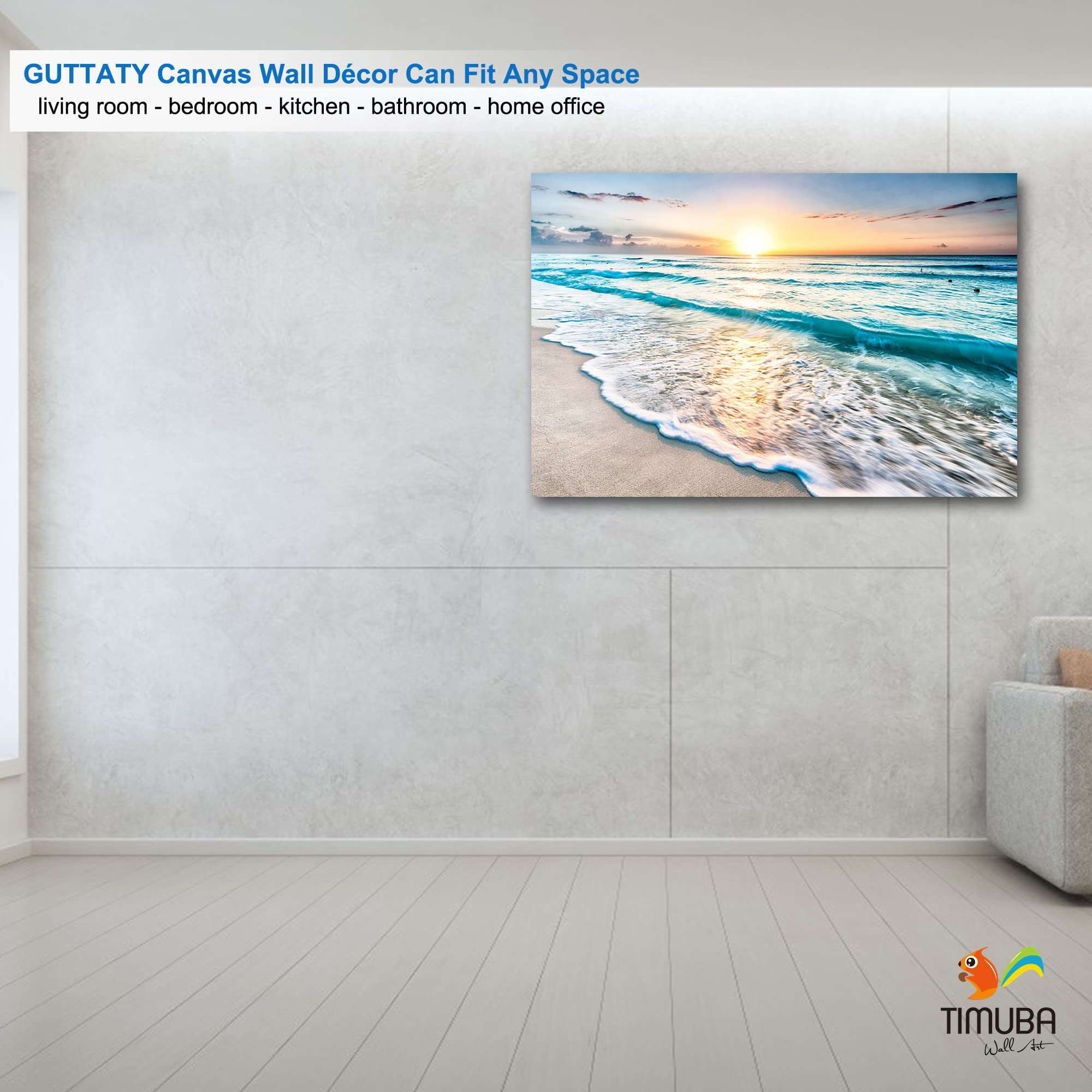Beach Wall Art Canvas - Ocean Sunset Sunrise Landscape Pictures for Living Room, Bedroom & Bathroom Decor - 32x48 Inches - Perfect for Coastal, Nautical & Beach Themed Home Decoration