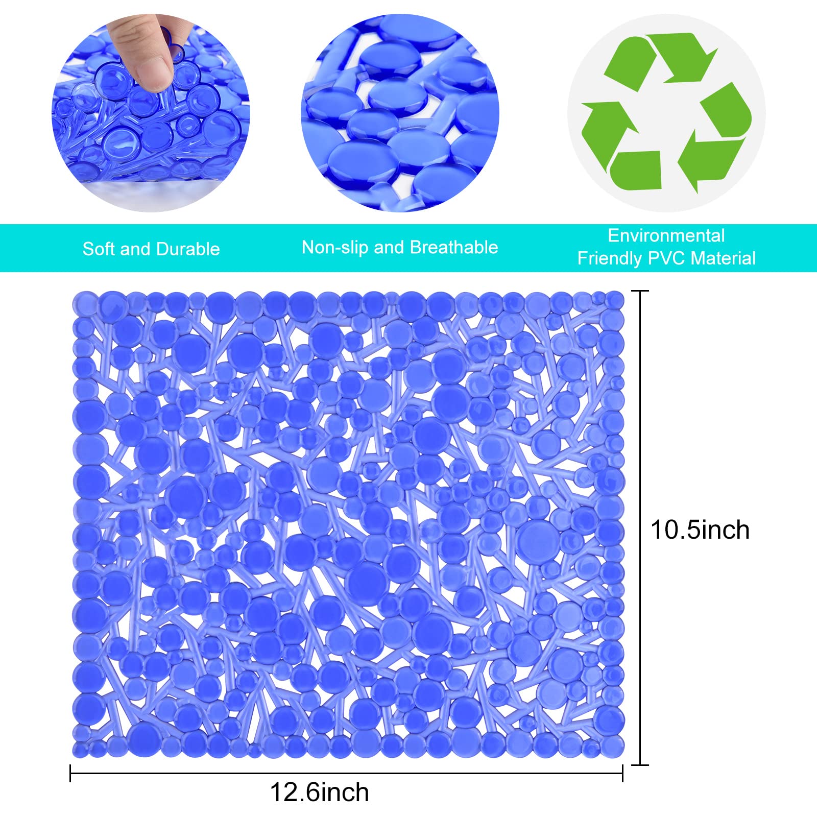 Coopay 2 Pack Non-Slip Kitchen Sink Mats - PVC Eco-Friendly Dish Drying Pad, Adjustable Sink Protector for Stainless Steel & Porcelain Sinks (12.6”x10.5”, Blue) - Perfect for Dishwashing, Draining & Protecting Sink Bottom