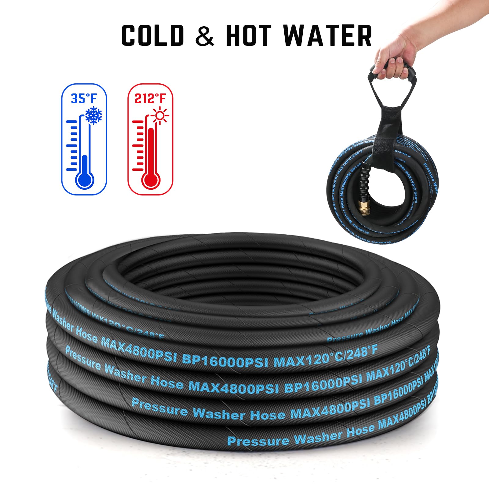 50ft Pressure Washer Hose with Quick Connector - Heavy Duty 4800PSI for Car Washing & Home Cleaning
