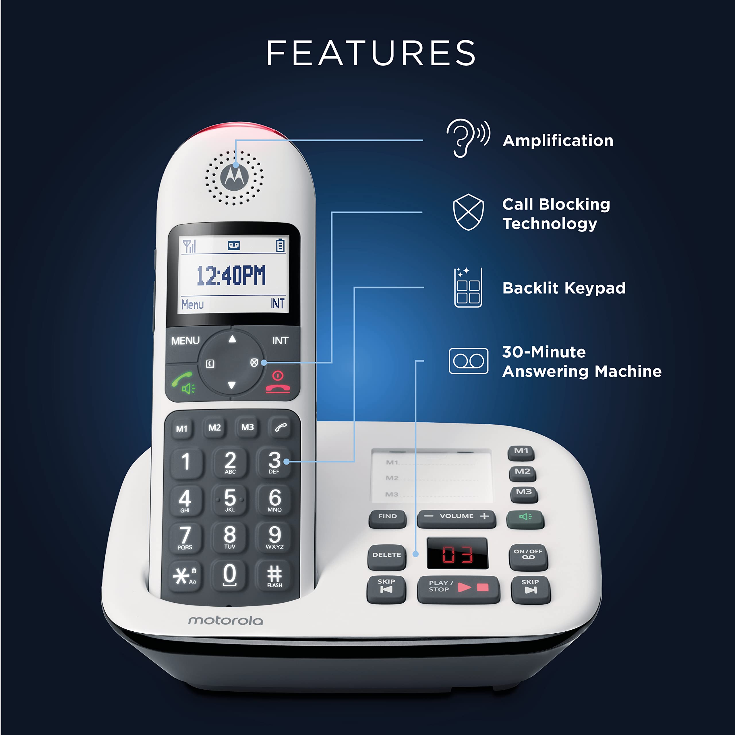 Motorola CD5013 DECT 6.0 Cordless Phone System with Answering Machine | 3 Handsets | Call Block & Volume Boost | Ideal for Home & Office Use