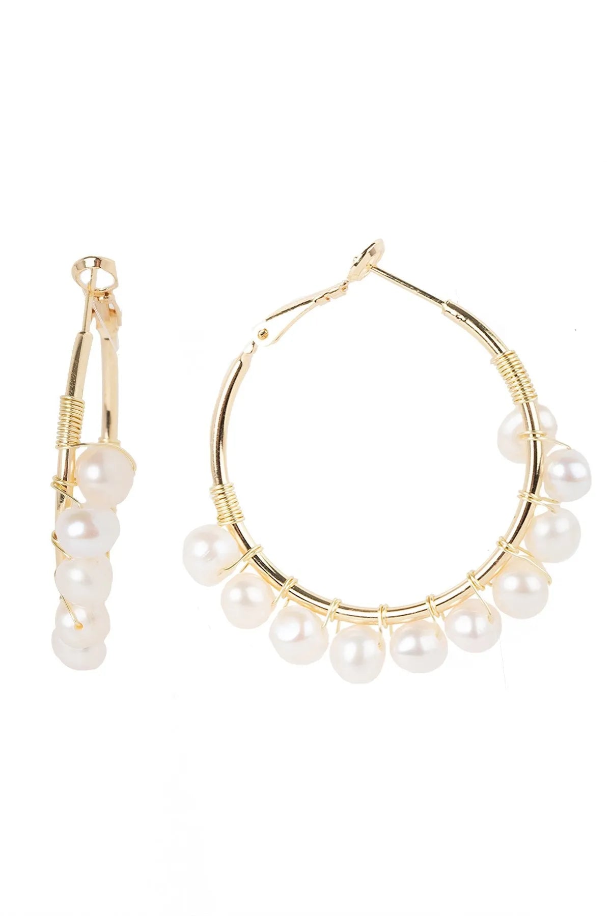 Freshwater Pearl Hoop Earrings for Women - Elegant 14K Gold Plated Dangle Earrings - Perfect for Weddings, Parties & Everyday Wear