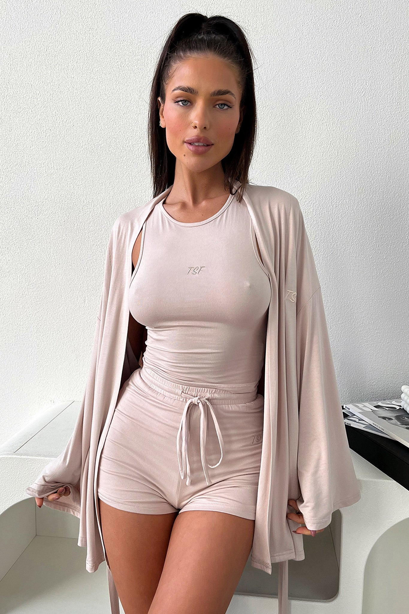 Alita Women's Soft Beige Robe - Cozy Bathrobe for Spa, Lounge & Home Relaxation