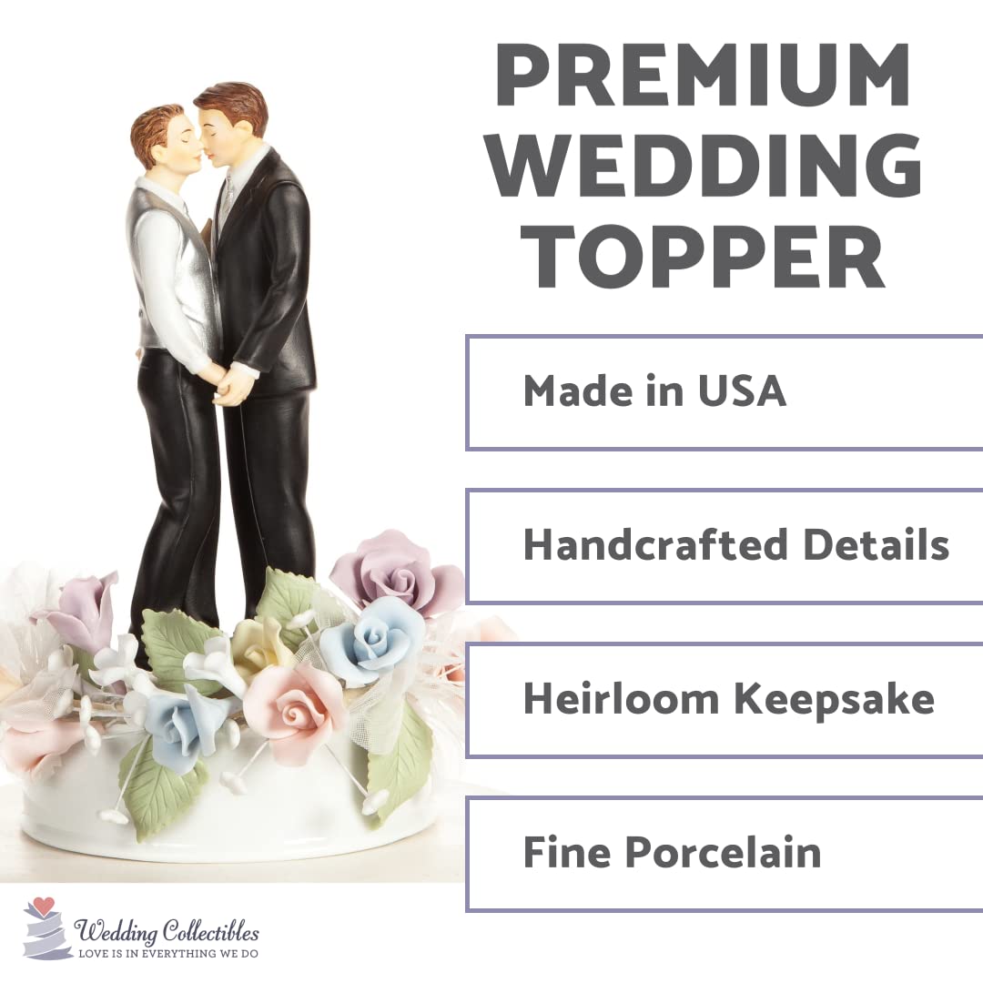 Elegant Pastel Rose Cake Topper for Gay Wedding - Perfect for Same-Sex Marriage, Anniversary & LGBTQ+ Celebration Cakes