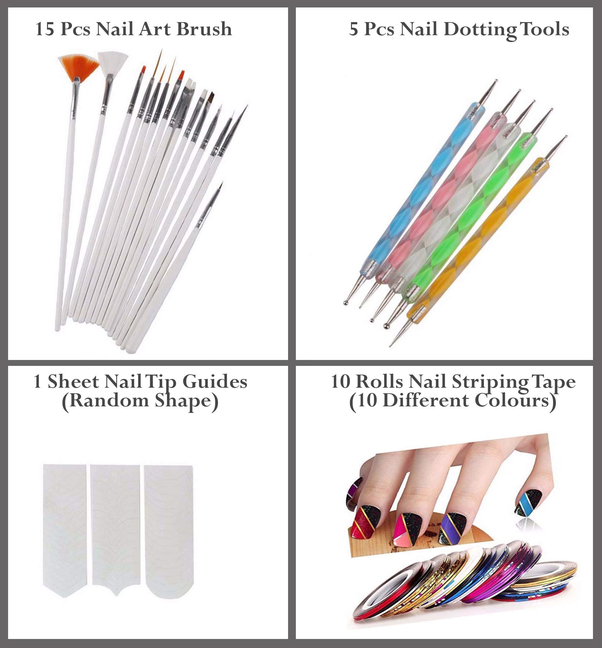 Professional Nail Art Kit with Nail Brushes, Dotting Tools, Stamping Polishes, 3D Glitter Bottles & Practice Wheels - Complete Manicure Set for DIY Nail Designs at Home or Salon (Multicolor)