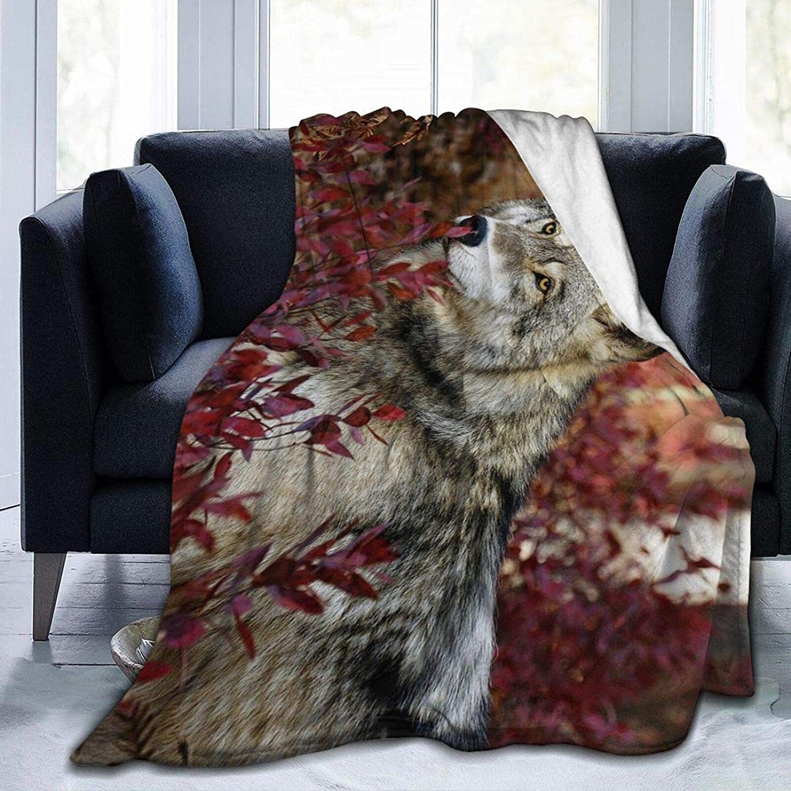 Epushow Red Forest Wolf Print Microfiber Blanket - Super Soft, Lightweight & Warm Throw Blanket for Bed, Sofa, Living Room | All-Season Cozy Comfort for Home, Office, Travel & Camping