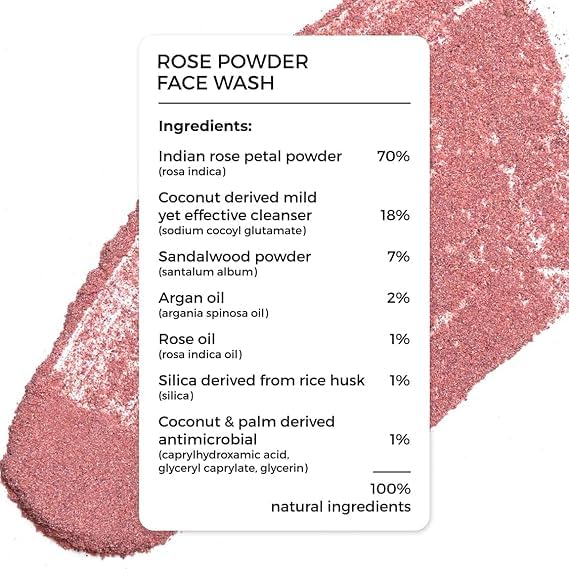 Rose & Sandalwood Coconut Face Wash Powder - 100% Natural Anti-Aging Formula for Hydration & Wrinkle Reduction (30g) | Gentle Daily Cleanser for Mature & Dry Skin | Perfect for Morning & Night Skincare Routine
