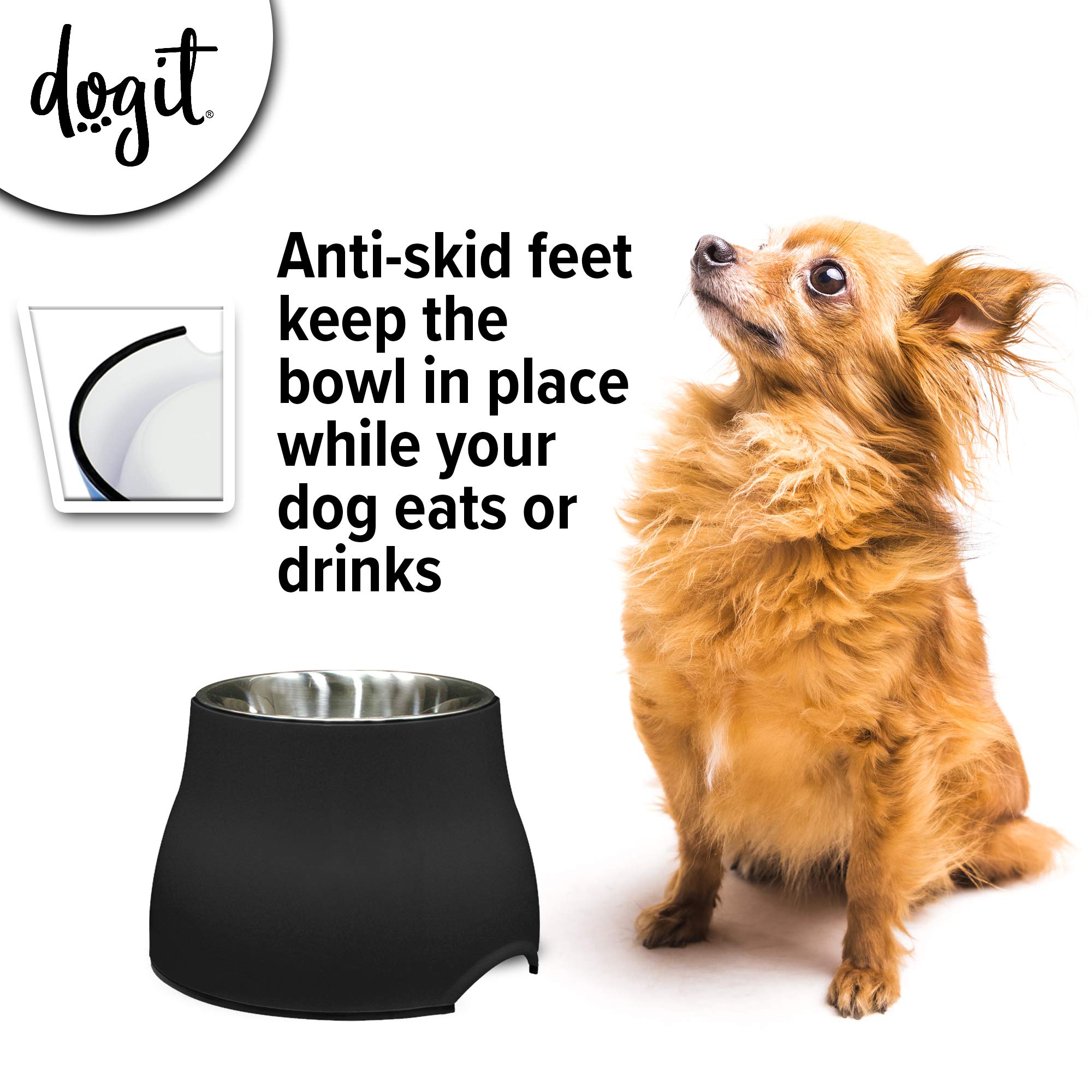 **Elevated Stainless Steel Dog Bowl for Small Dogs - Dog Food & Water Feeder, Black (73744) - Perfect for Indoor & Outdoor Feeding, Travel, and Mess-Free Dining**