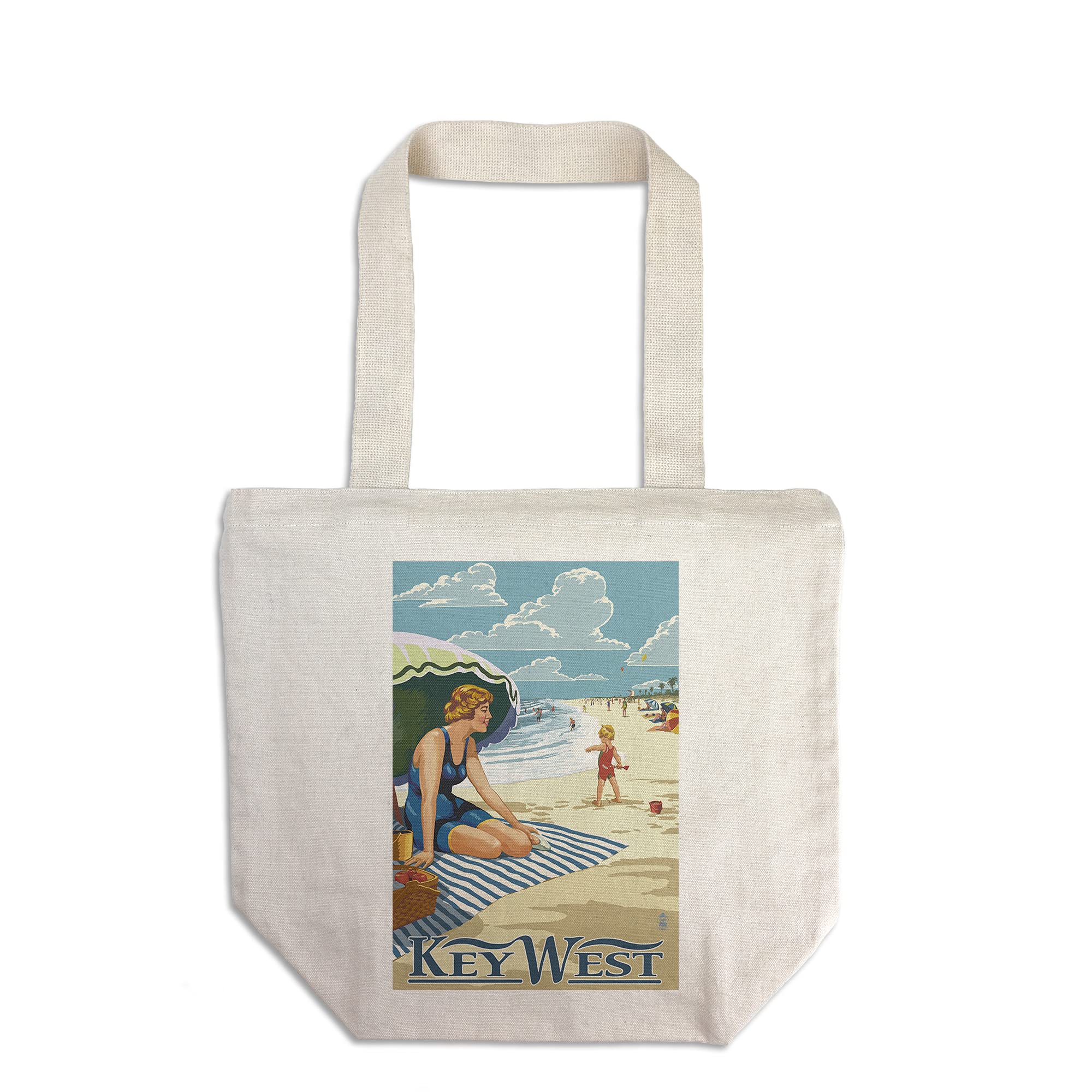 Lantern Press Key West Florida Beach Scene Tote Bag - 100% Cotton Canvas Reusable Shopping Bag for Beach, Grocery & Everyday Use