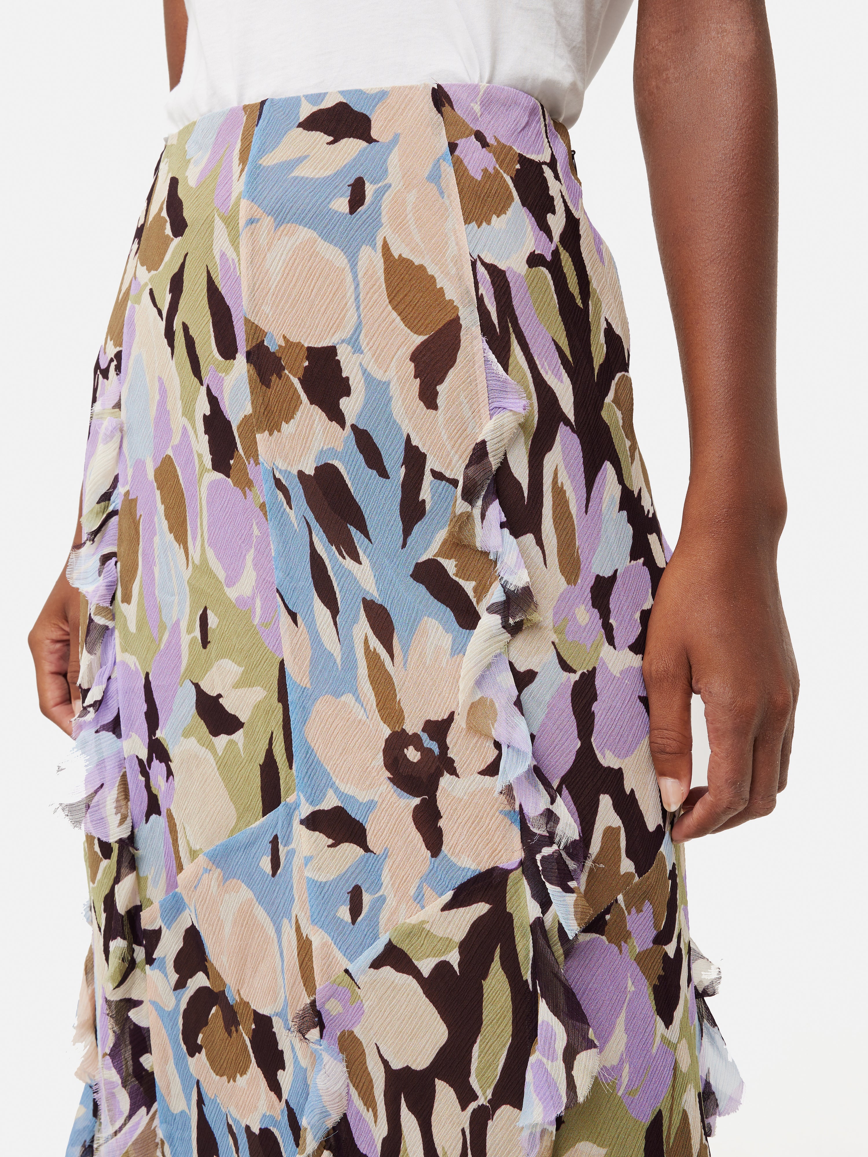 Floral Crinkle Skirt for Women - Elegant Pansy Print A-Line Midi Skirt in Lilac Purple | Perfect for Spring Outfits, Garden Parties & Boho Fashion