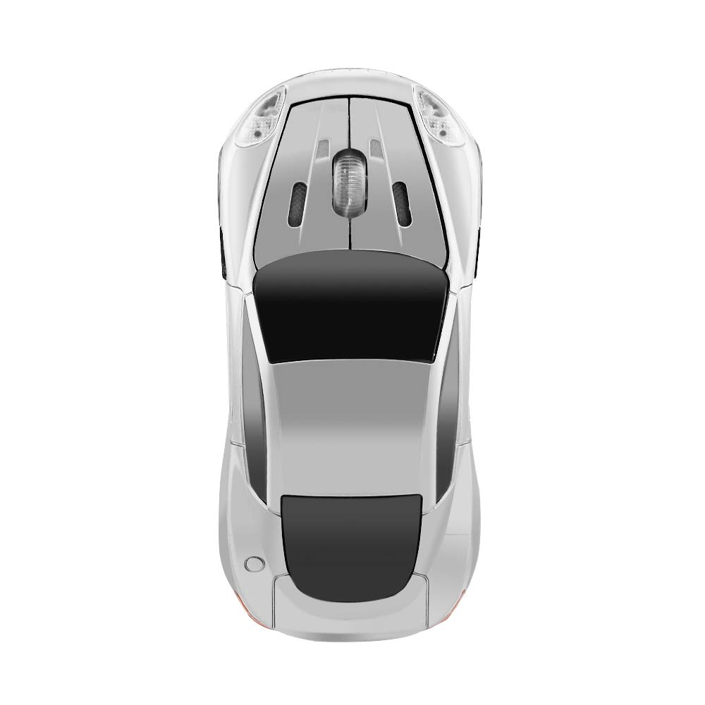 Wireless 3D Optical Sports Car Mouse - 2.4GHz 1000DPI LED Gaming Mouse for PC Laptop Desktop - Perfect for Gaming, Office Work & Home Use (Silver)