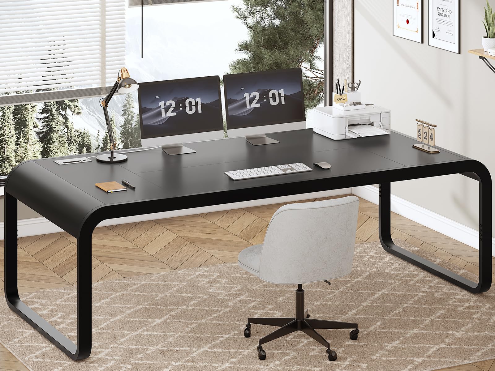 SEDETA 70.8 Inch Black Executive Office Desk - Large Modern Computer Desk with Cable Management, Home Office Workstation, Study & Writing Table for Professionals | Perfect for Home Office, Study Room & Workspace Setup