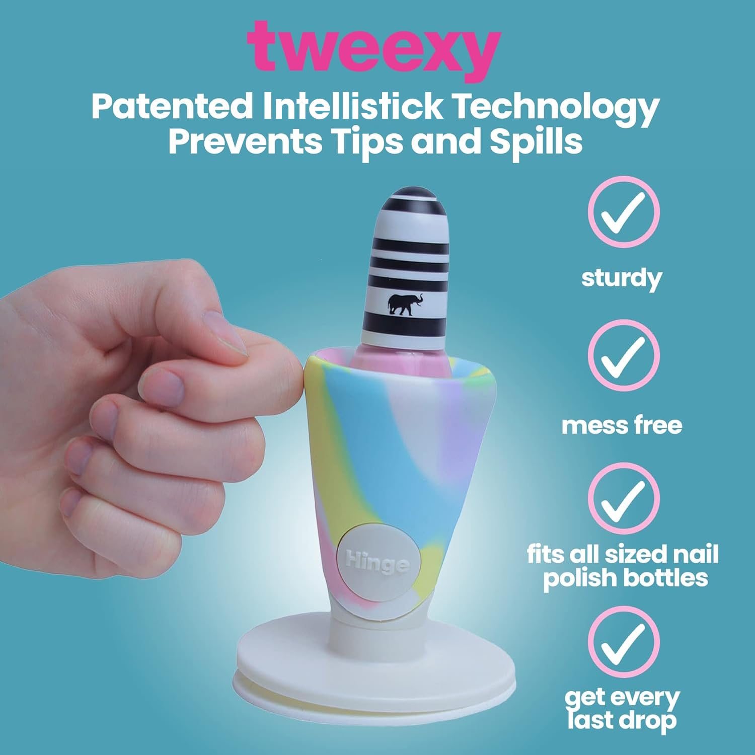 Tweexy Hinge Untippable Nail Polish Bottle Holder - Anti-Spill Nail Polish Stand with IntelliStick Airlock Suction | Tilted Design for Easy Fingernail Painting | Perfect for Nail Art & DIY Manicures at Home | Unicorn Style