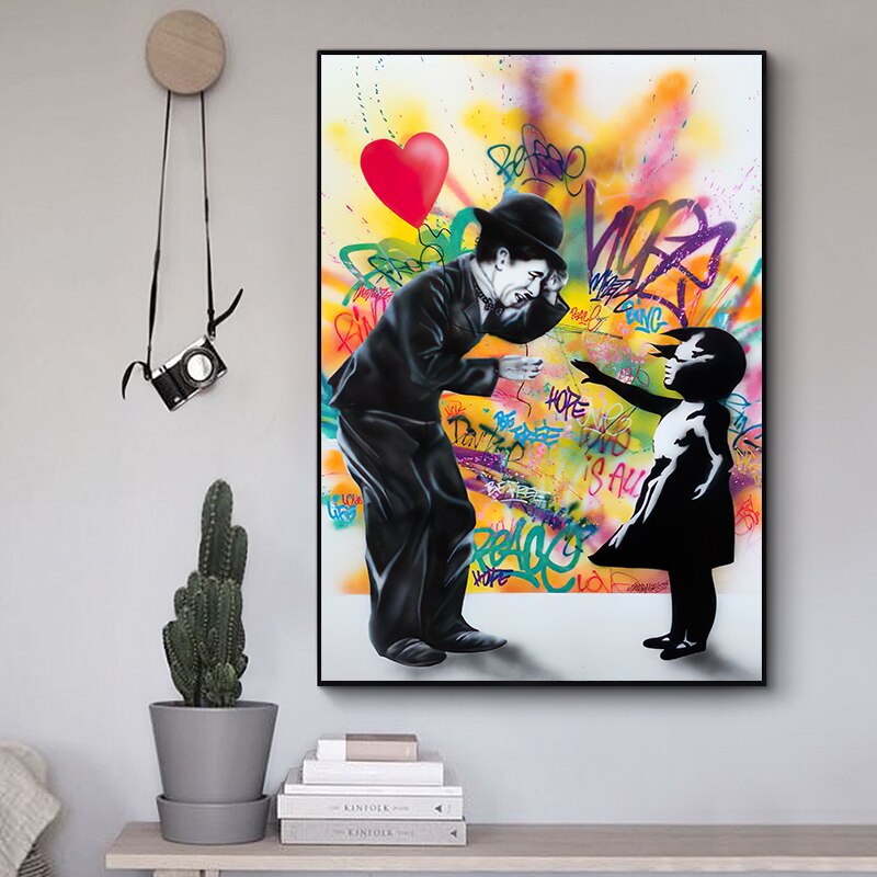 Banksy Love Heart Girl Graffiti Art Print - Street Art Canvas Wall Decor for Living Room, Bedroom & Office - Unique Urban Home Decor Gift
