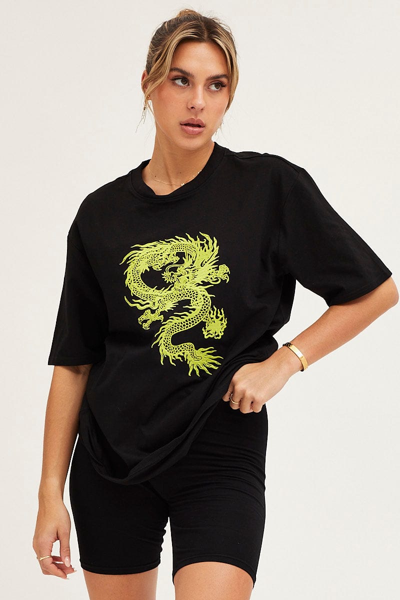 Black Crew Neck Oversized Graphic T-Shirt for Men | Trendy Streetwear Cotton Tee | Perfect for Casual Outfits, Weekend Wear & Urban Fashion