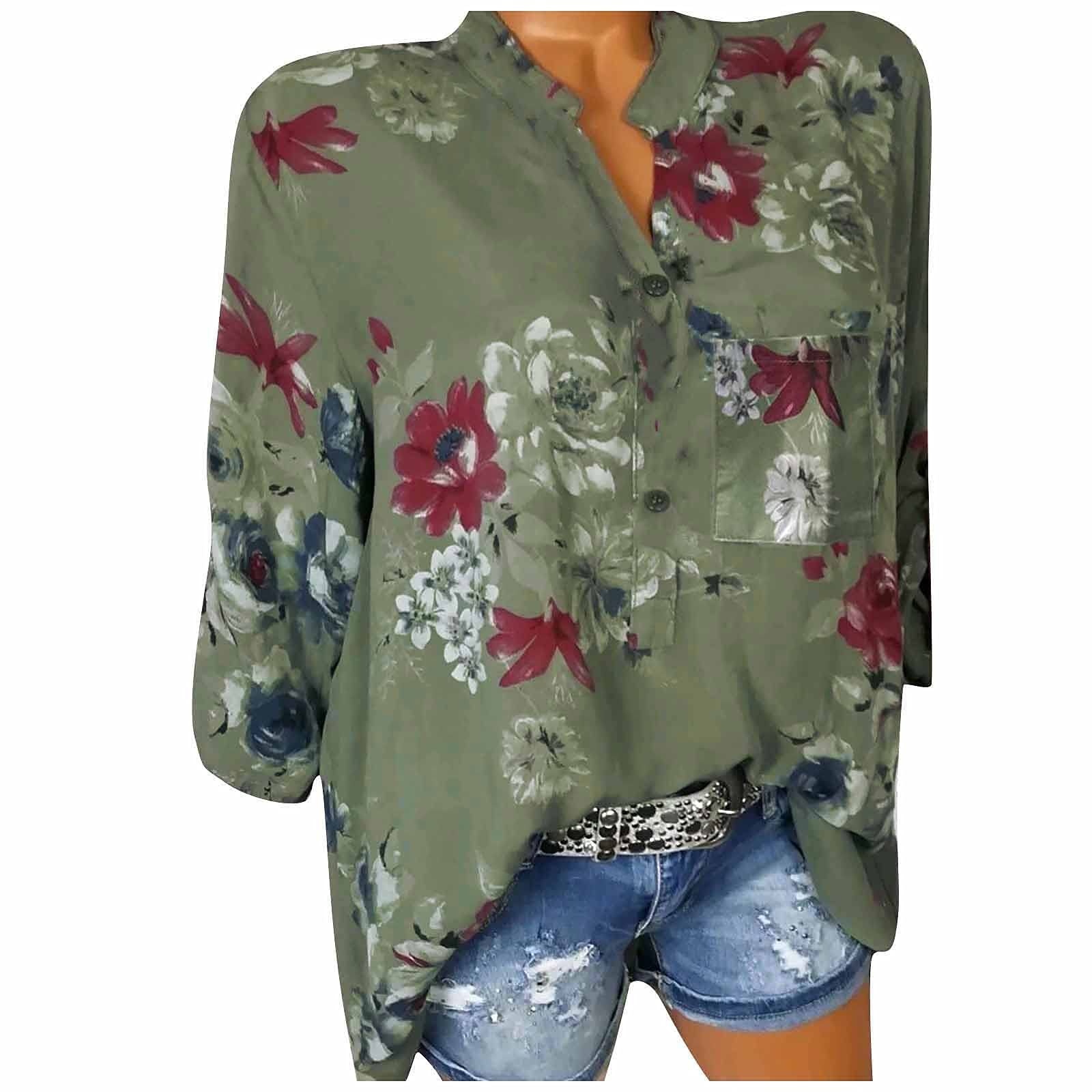 Elegant Plus Size Women's Floral Print Button-Down Shirt - Stylish Casual Blouse for Work, Office & Everyday Wear