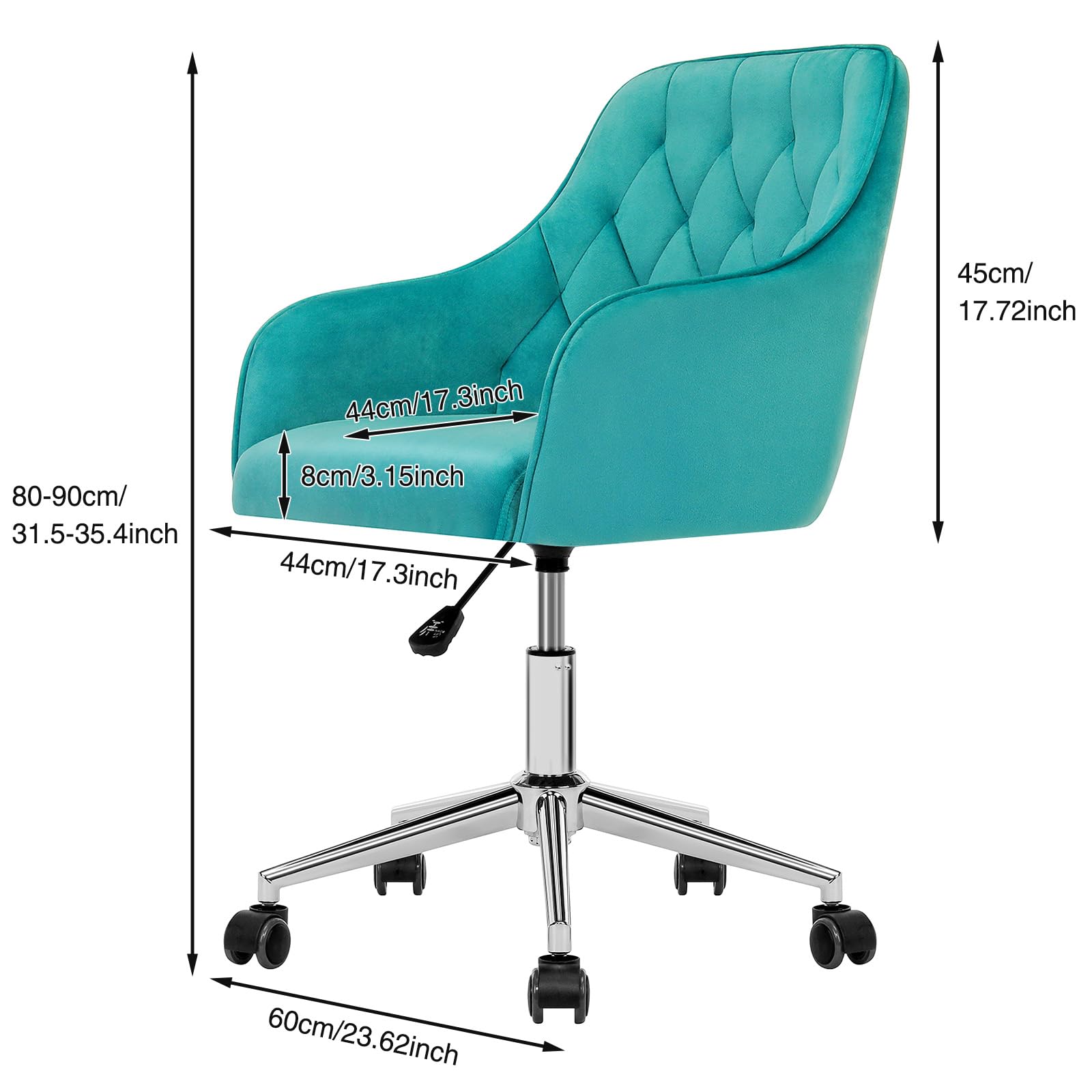 VANSPACE Velvet Adjustable Swivel Desk Chair with Wheels - Green Home Office Chair for Makeup Vanity, Bedroom & Study Room | Comfortable Rolling Chair for Work, Gaming & Beauty Station