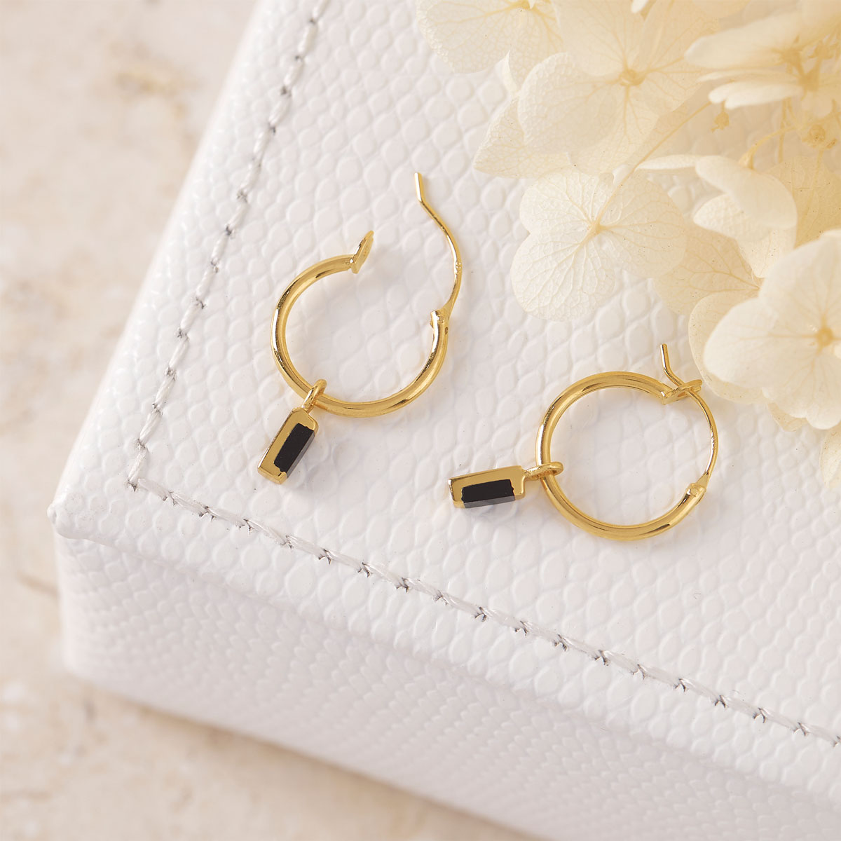 Lumen Onyx Hoops Gold Earrings for Women - Elegant Black Onyx Stone Dangle Hoop Earrings with 14K Gold Plating | Perfect for Parties, Weddings & Evening Events