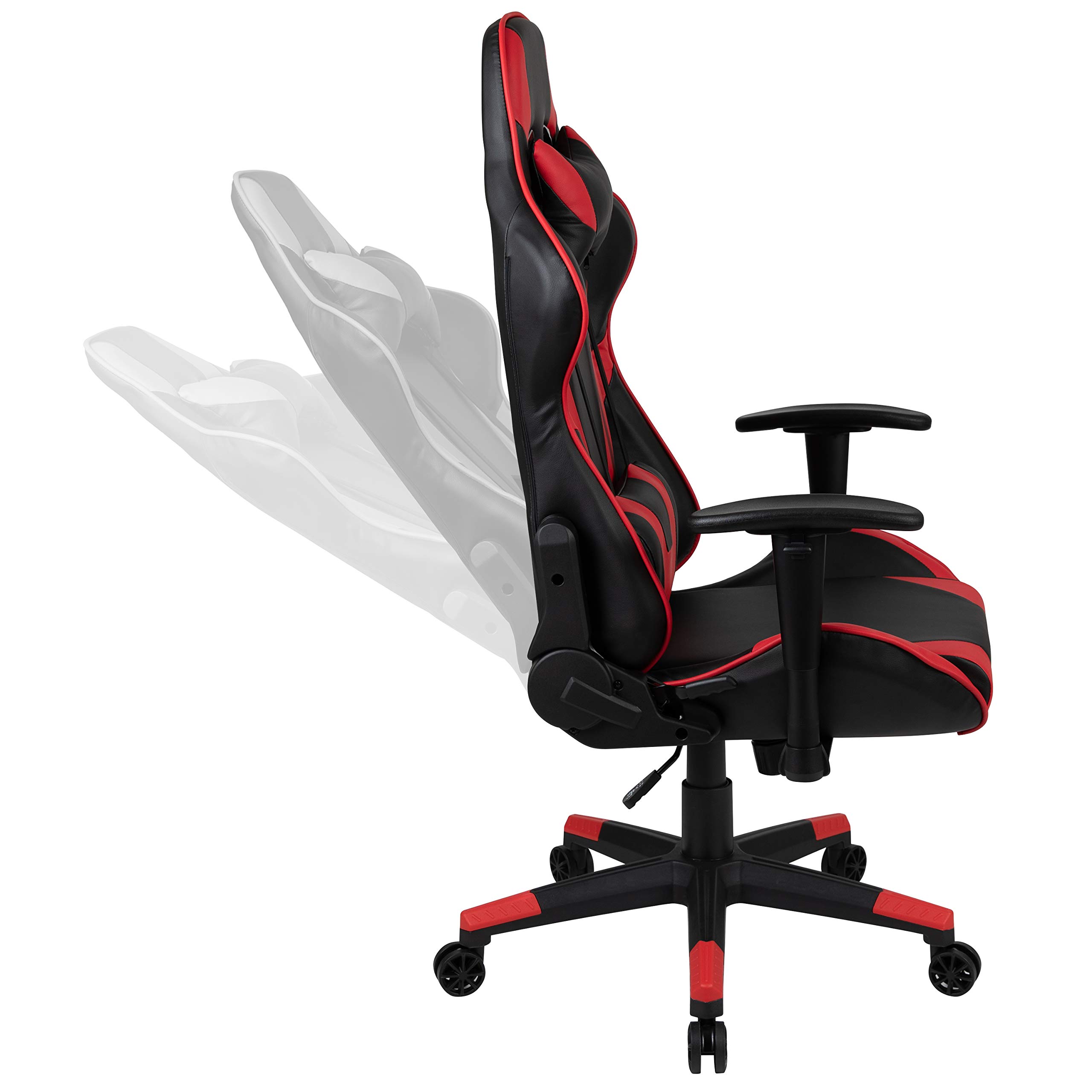 Premium Racing Style Ergonomic Gaming Chair - Adjustable Reclining Back, Lumbar Support & Red PU Leather - Perfect for PC Gaming, Office Work & Home Theater Relaxation