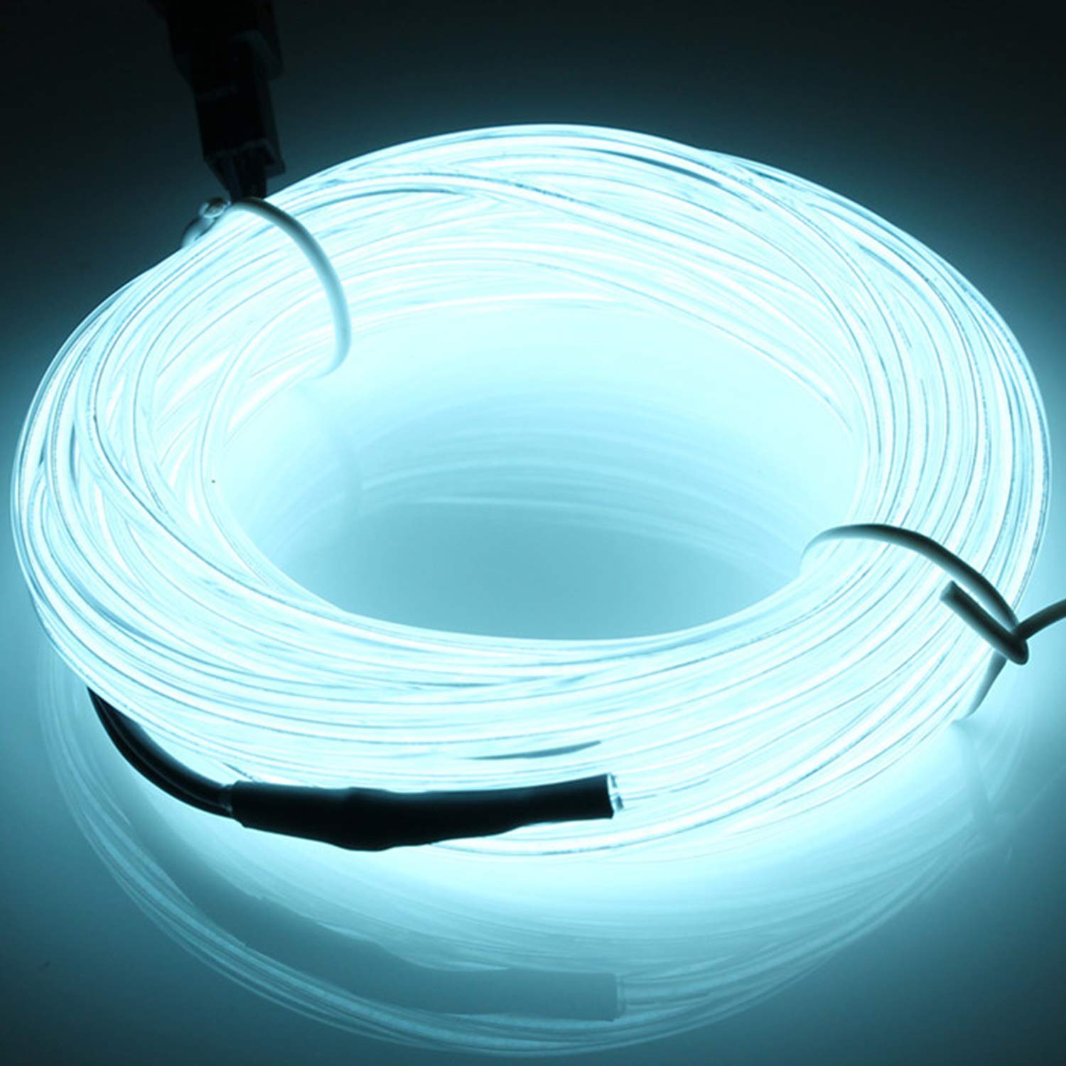 JIGUOOR EL Wire Battery Pack - 16.4ft/5m Ultra Bright Neon Light Strip with 360° Illumination - Flexible EL Wire for DIY, Party, Halloween, Christmas Decorations - Perfect for Bedroom, Bar, Club & Festival Lighting (White)