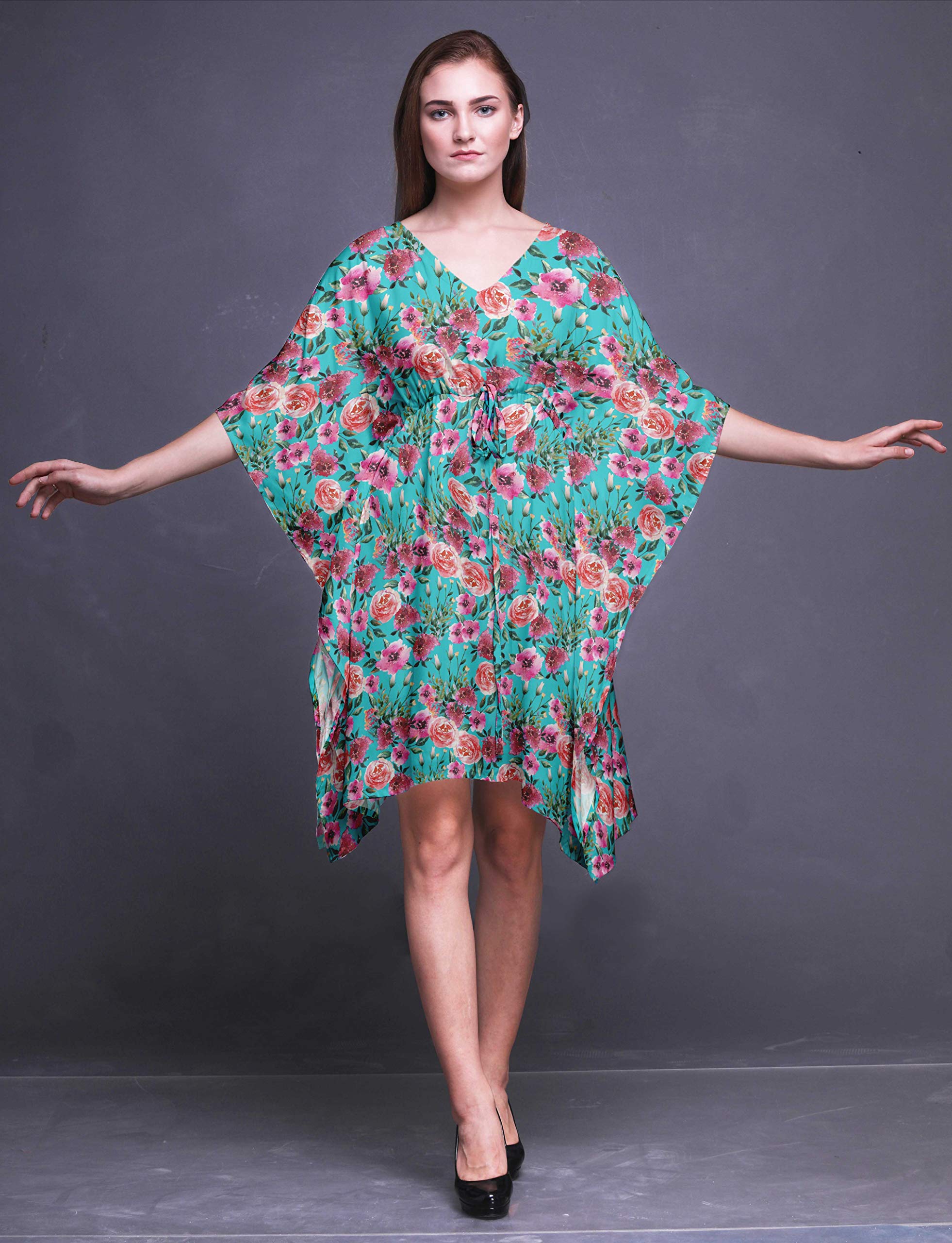 Bimba Women's Short Caftan Midi Dress - Beach Cover Up, Swimwear Dress, Boho Summer Kaftan for Poolside, Vacation & Resort Wear