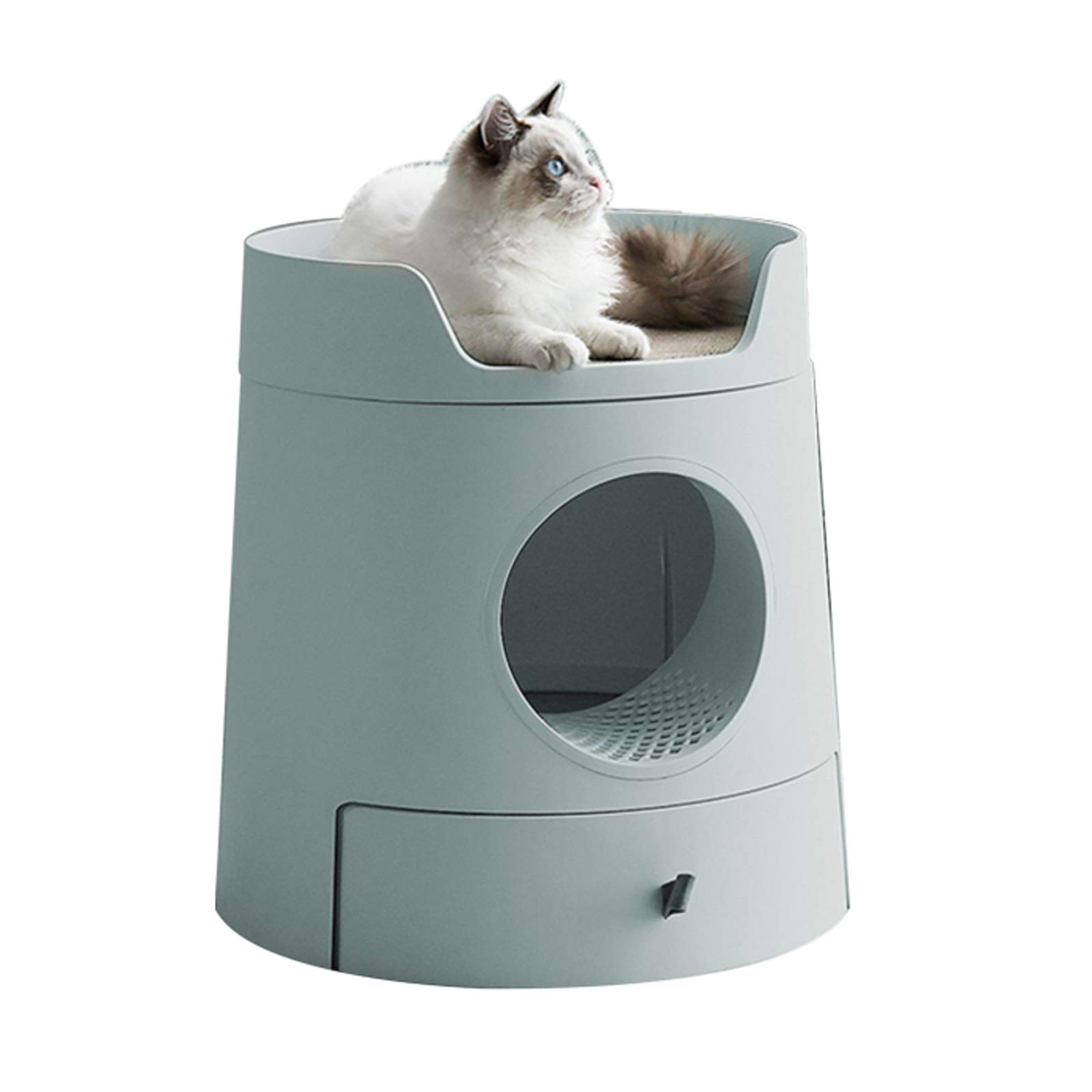 XIANGGUI 1983 Large Enclosed Cat Litter Box with Round Scratching Post - Odor Control Indoor Pet Toilet for Multiple Cats (Green) | Perfect for Small Spaces & Multi-Cat Households