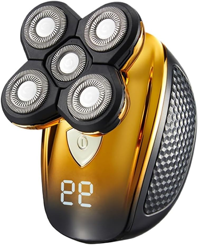 5-in-1 Waterproof Electric Head Shaver for Bald Men - LED Display Hair Trimmer & Facial Razor Kit (Gold) | Perfect for Travel, Gym & Daily Grooming