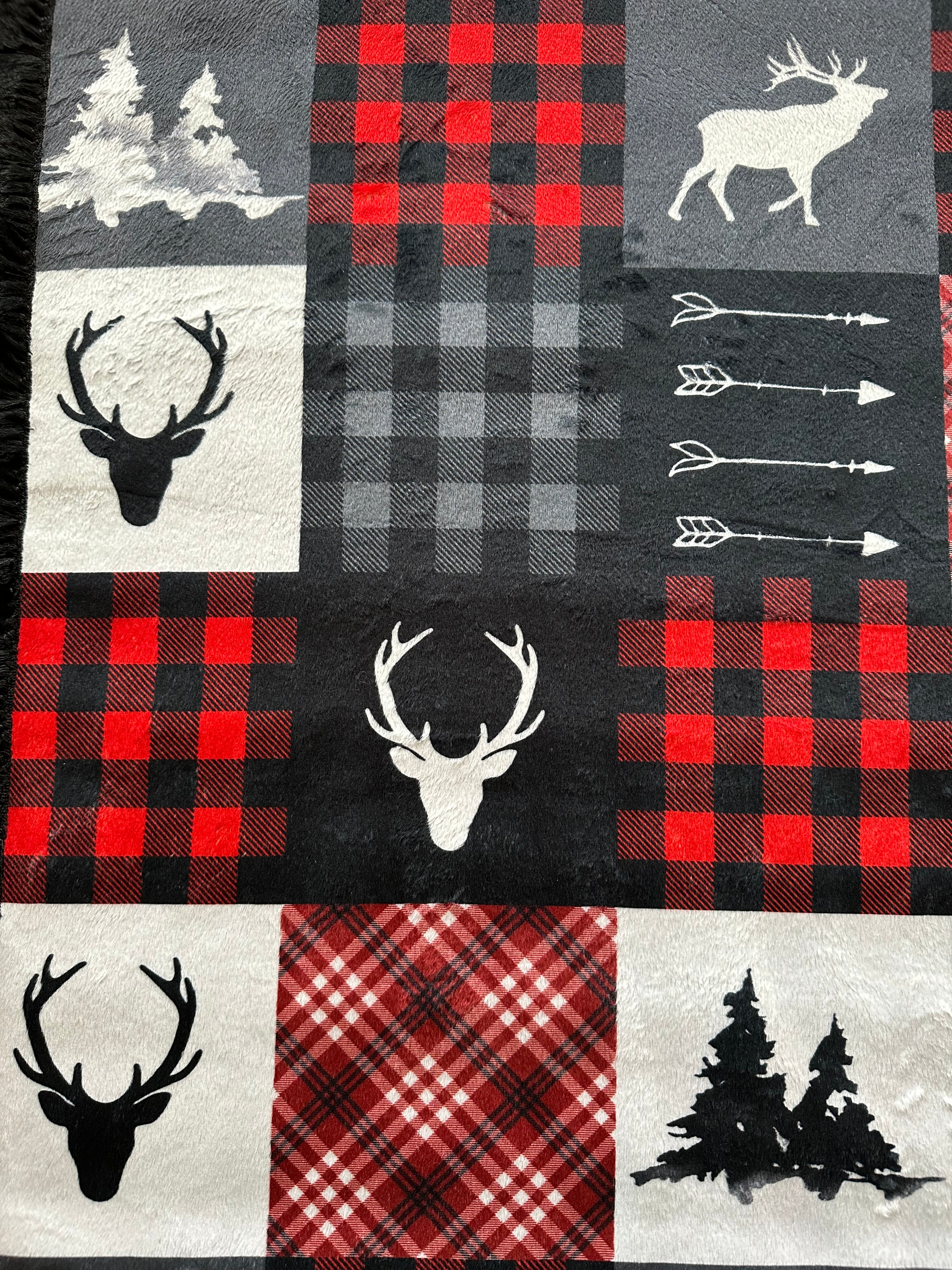 Premium Black Chinchilla Patchwork Throw Blanket - Soft Minky Fabric, 57x62 Inches - Perfect for Kids, Toddlers, Travel & Cozy Home Decor