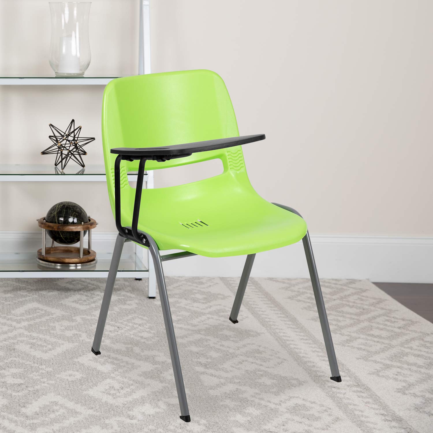 EMMA + OLIVER Green Ergonomic Shell Chair with Right-Handed Flip-Up Tablet Arm - Comfortable Office Desk Chair for Home & Work - Perfect for Conference Rooms, Study Areas & Small Spaces