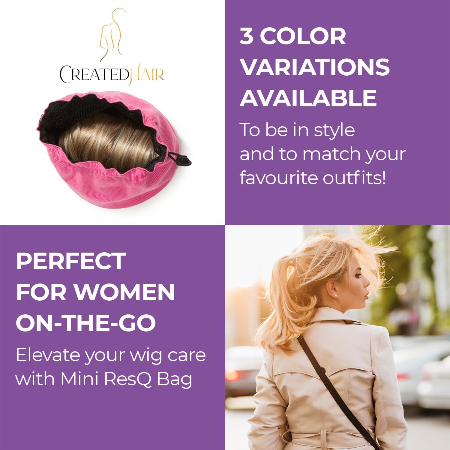 ResQ Mini Wig Bag - Drawstring Storage for Wigs & Extensions - Travel & Organizer (Pink) - Perfect for Salon & Travel