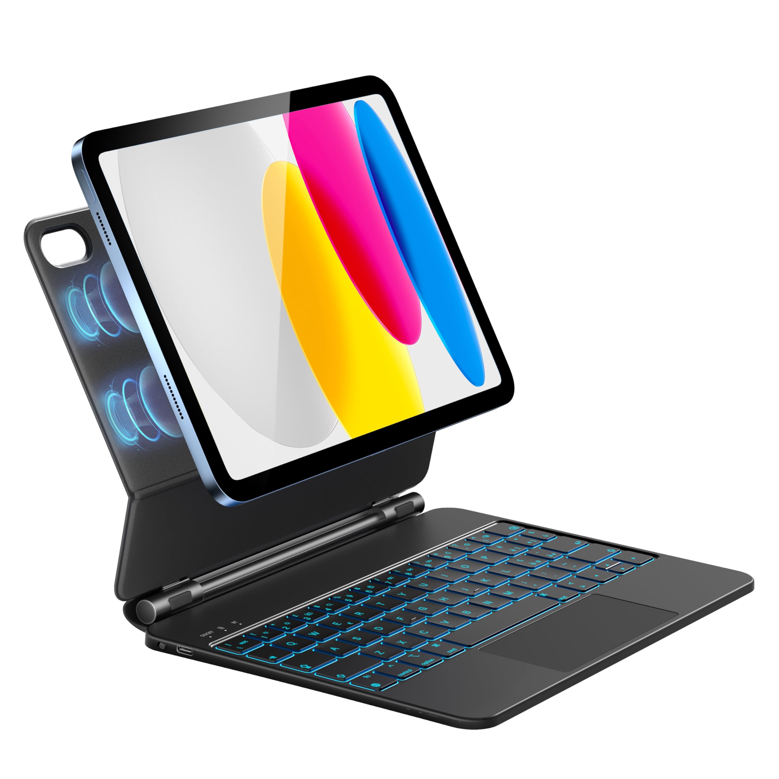 Magnetic Keyboard Case for iPad 10th/11th Gen (2022, 2025 A16) - Multi-Touch Trackpad, 7-Color Backlit, Italian Layout, Protective Cover - Perfect for Work, Study & Travel (Black)