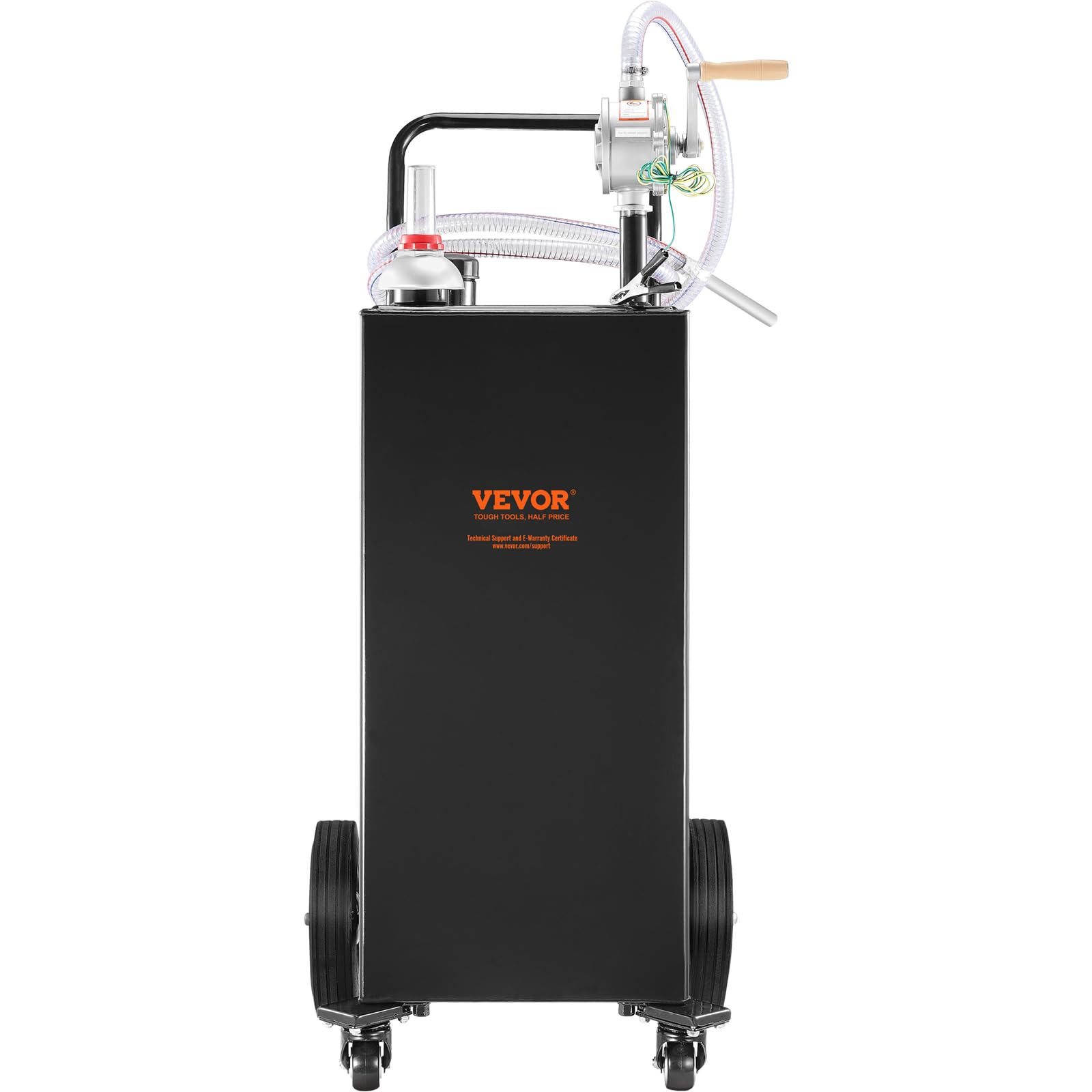 VEVOR 35 Gallon Portable Gas Caddy with Manual Pump - 4-Wheel Fuel Storage Tank for Gasoline & Diesel - Heavy Duty Transport Container for Cars, Lawn Mowers, ATVs, Boats & More - Ideal for Home, Farm & Marine Use